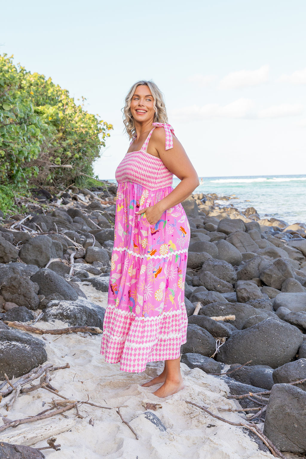 Allegra Dress in Serena/Sorrento Pink