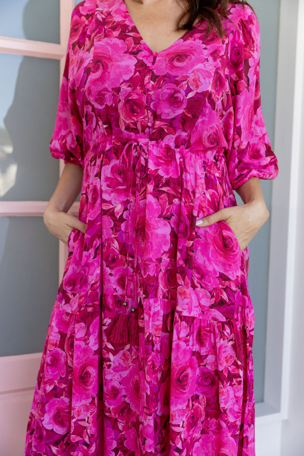 Addison Maxi Dress In Pink Roses