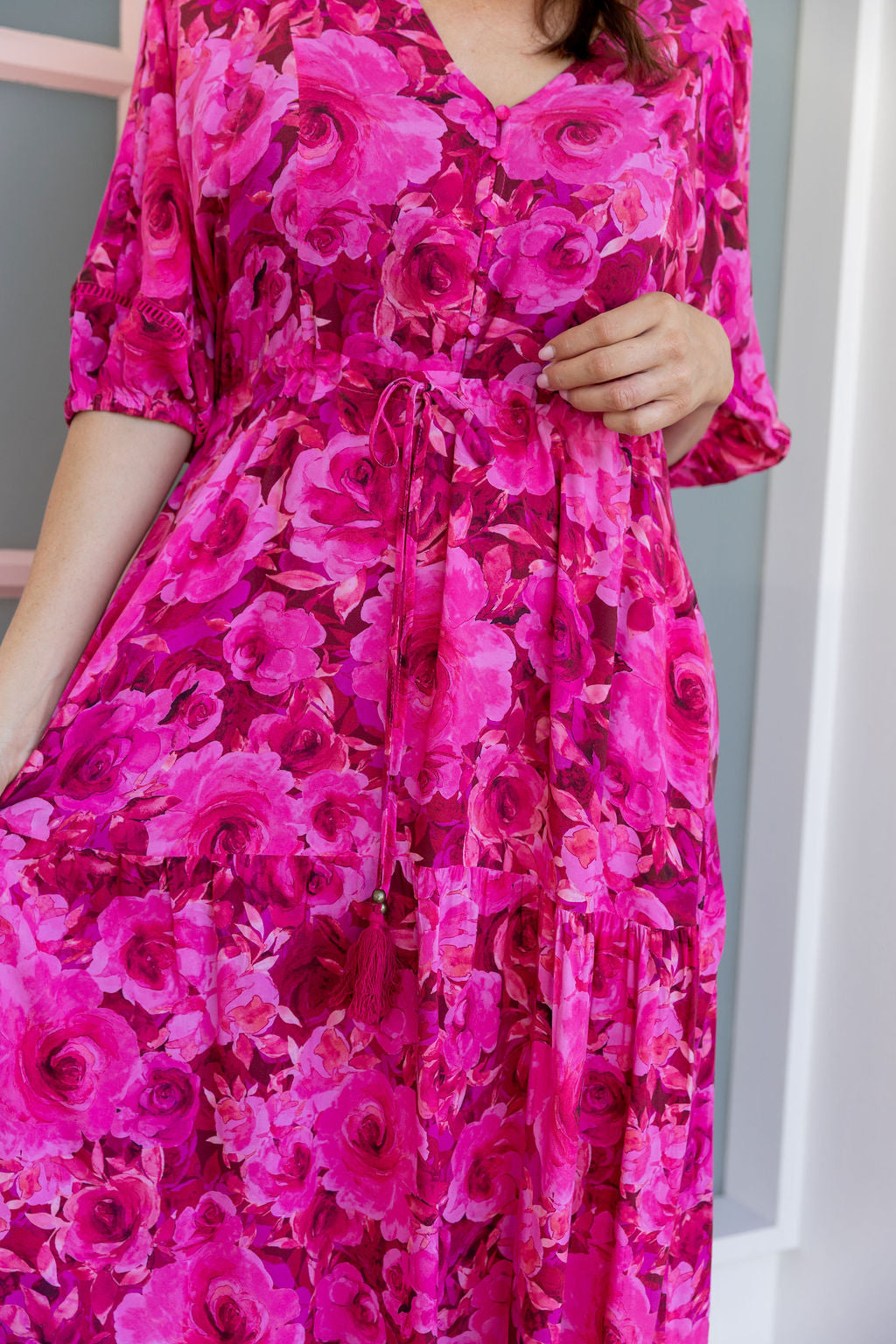 Addison Maxi Dress In Pink Roses