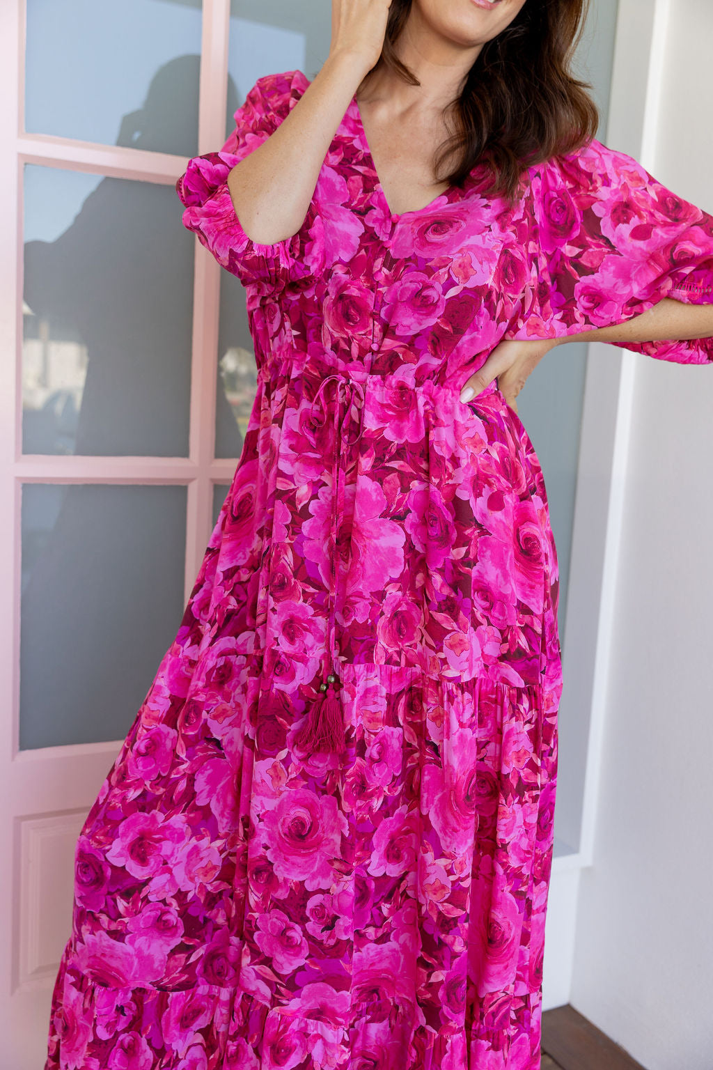 Addison Maxi Dress In Pink Roses