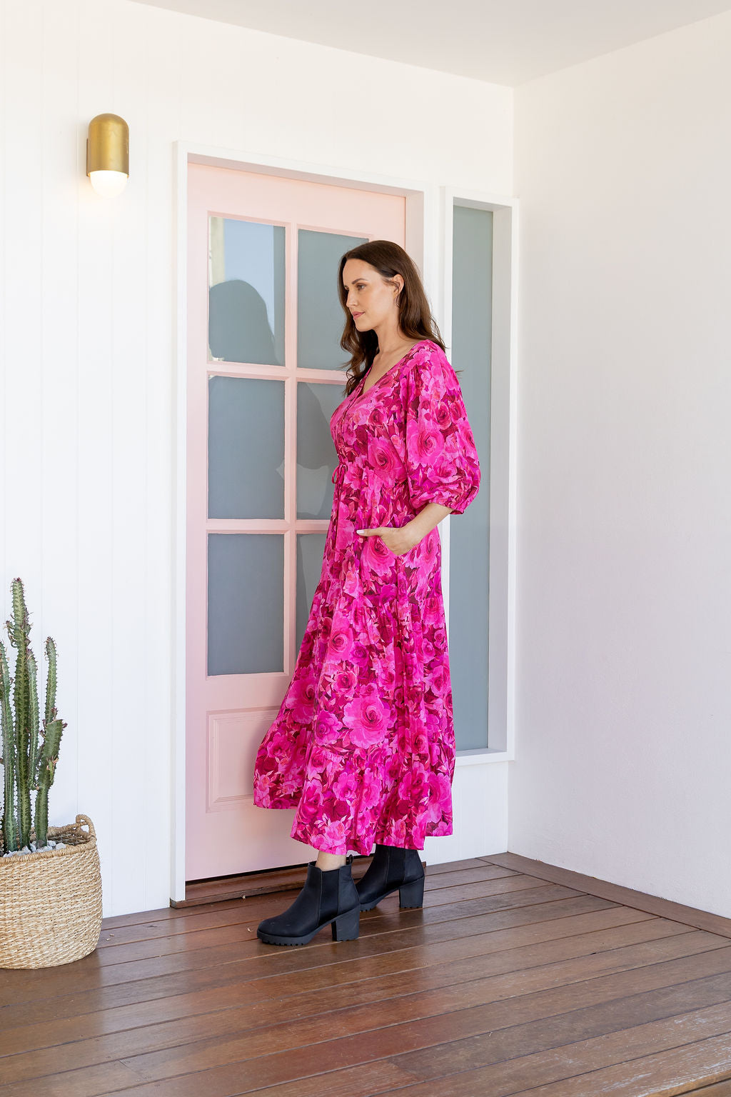 Addison Maxi Dress In Pink Roses