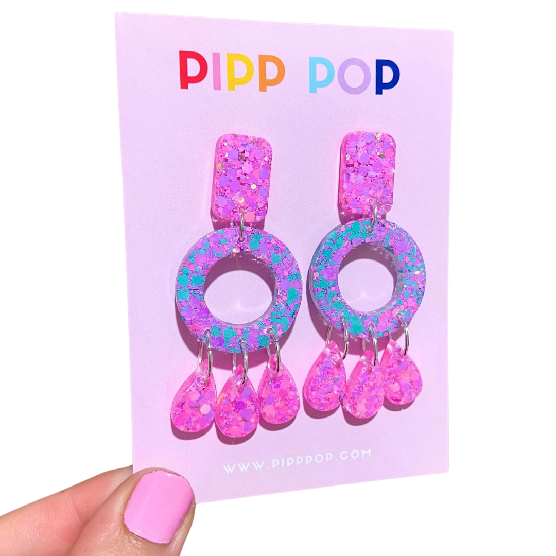 Aria Glitter Dangle Earrings in Pink
