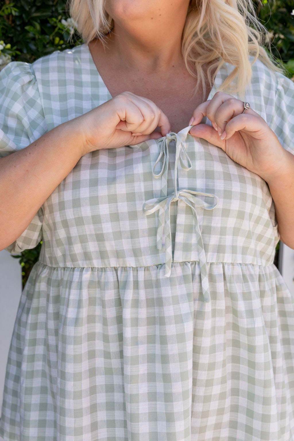 Birdie Top in Sage Gingham