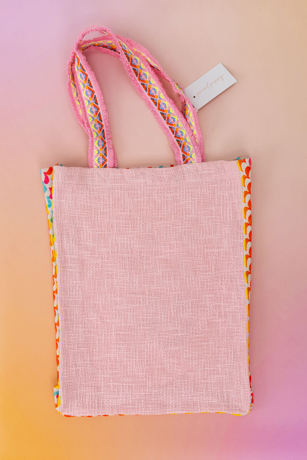 Love Pink Woven Tote Bag
