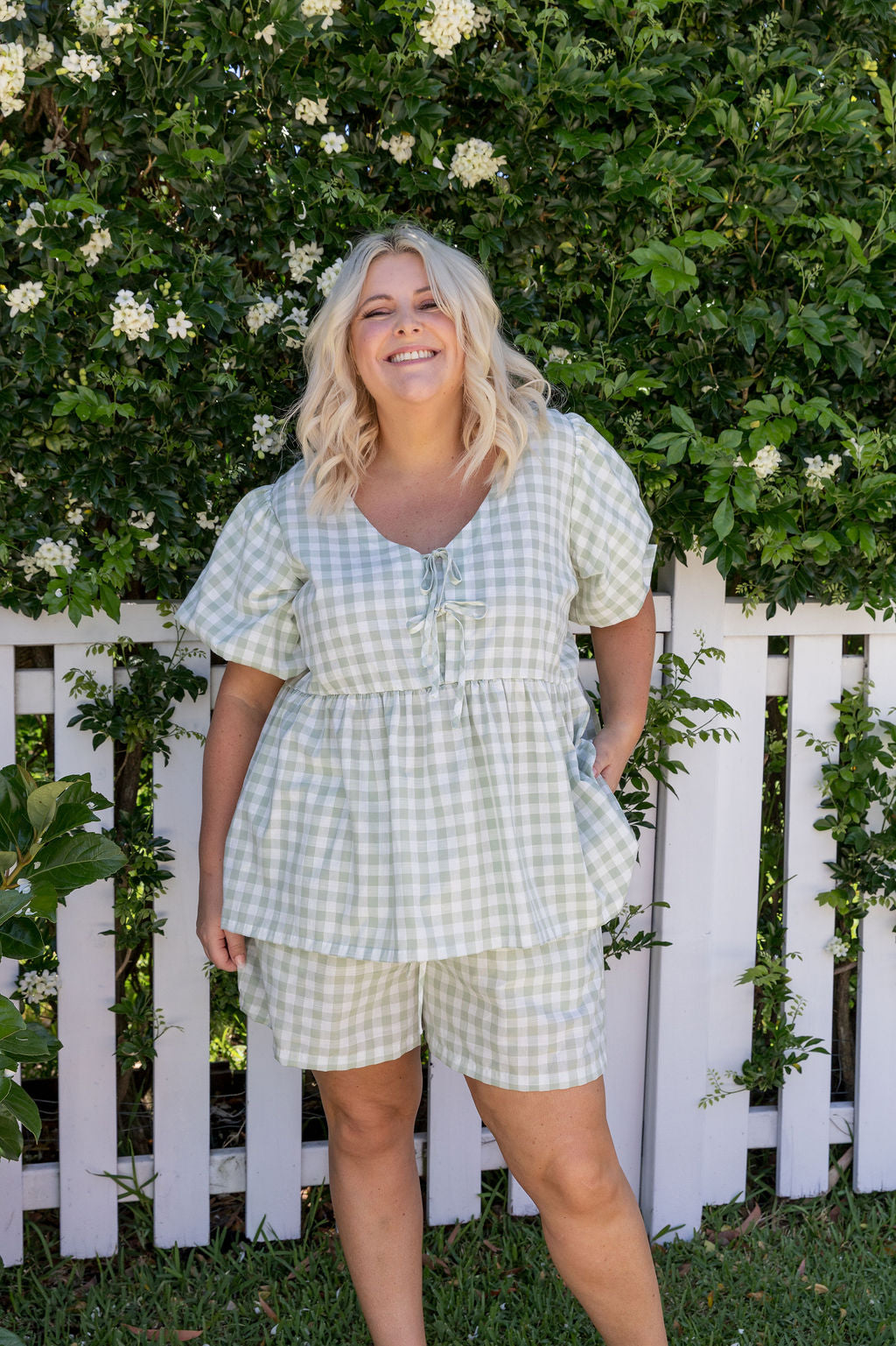 Harlow Short in Sage Gingham