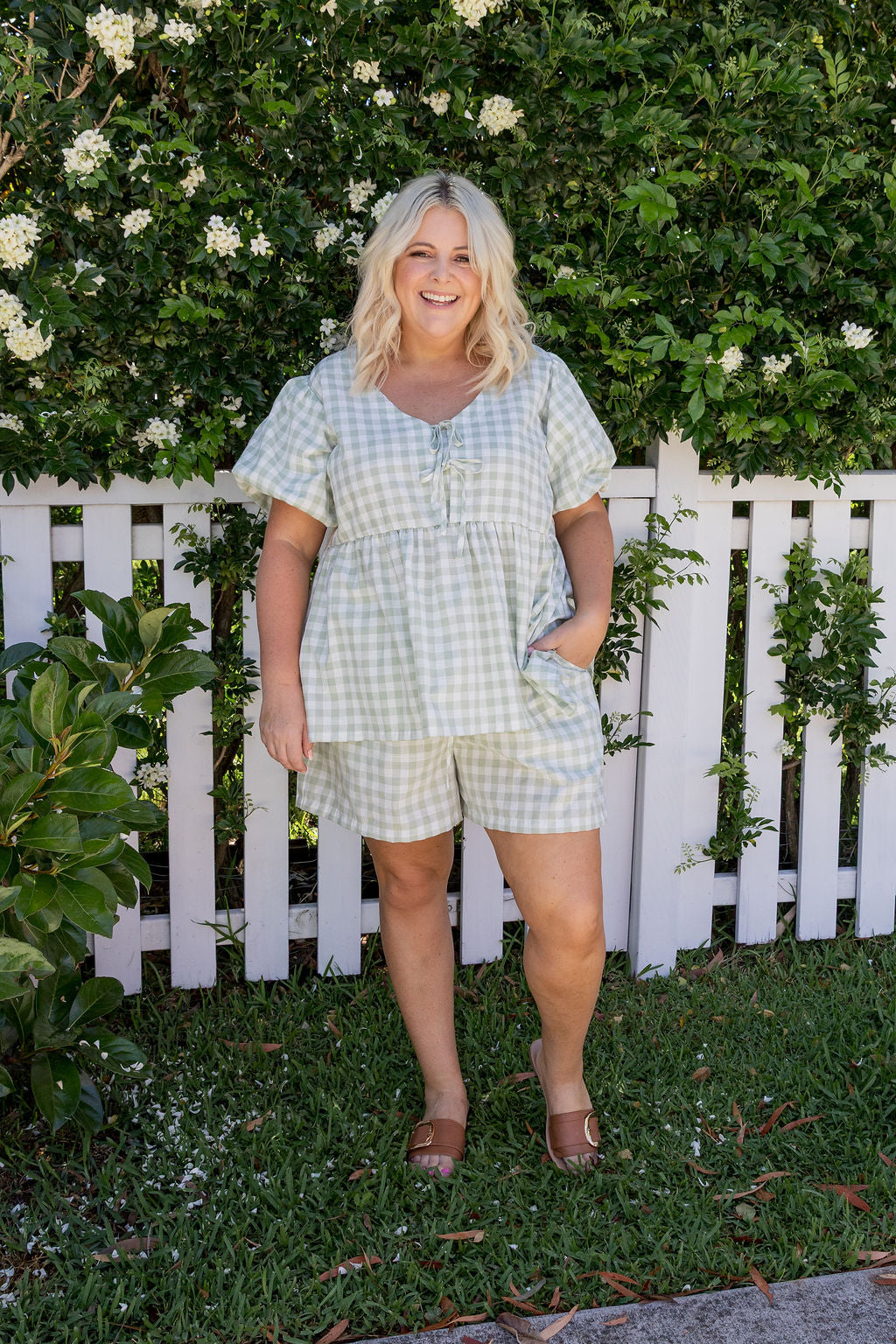 Harlow Short in Sage Gingham