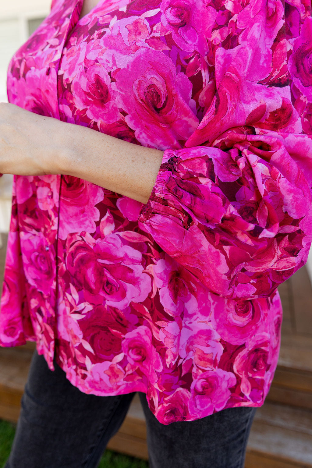 Winona Long Sleeve Blouse In Pink Roses