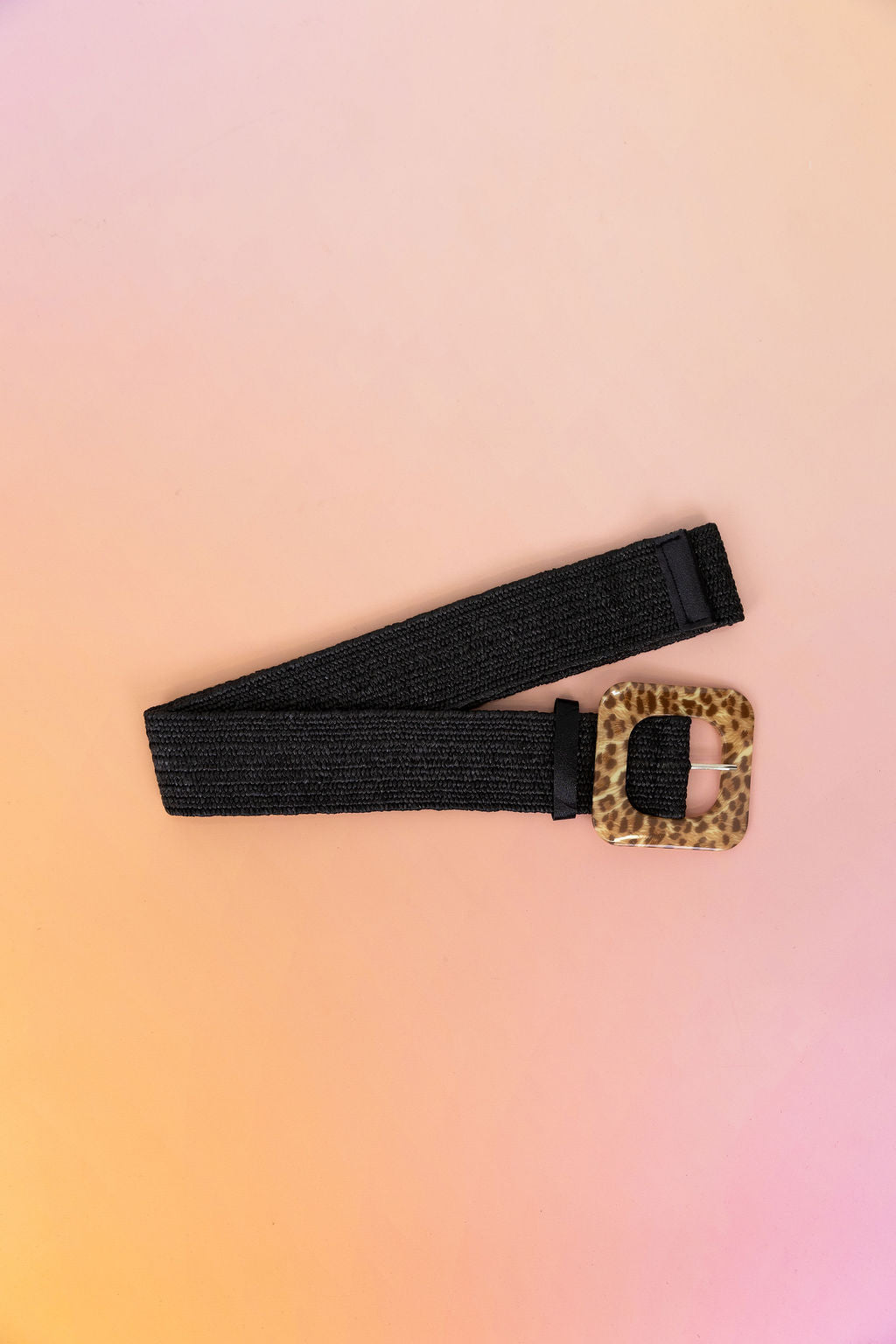 Extra Length Stretch Belt with Leopard Buckle in Black