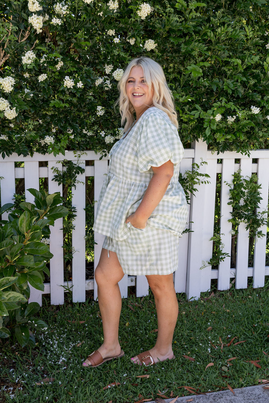 Harlow Short in Sage Gingham