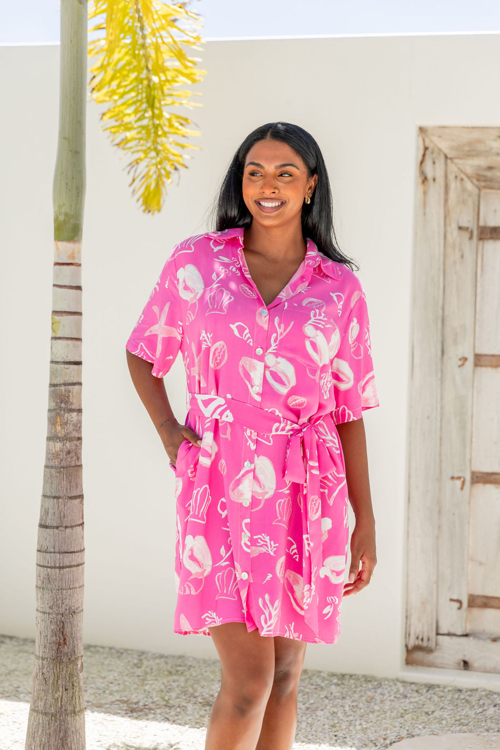 Ebony Shirt Dress in Ocean Life