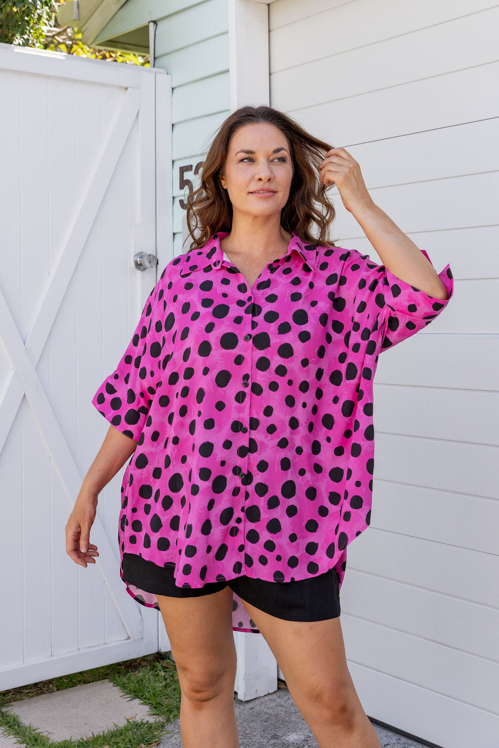 Tammin Shirt in Pink Cheetah by Kasey Rainbow