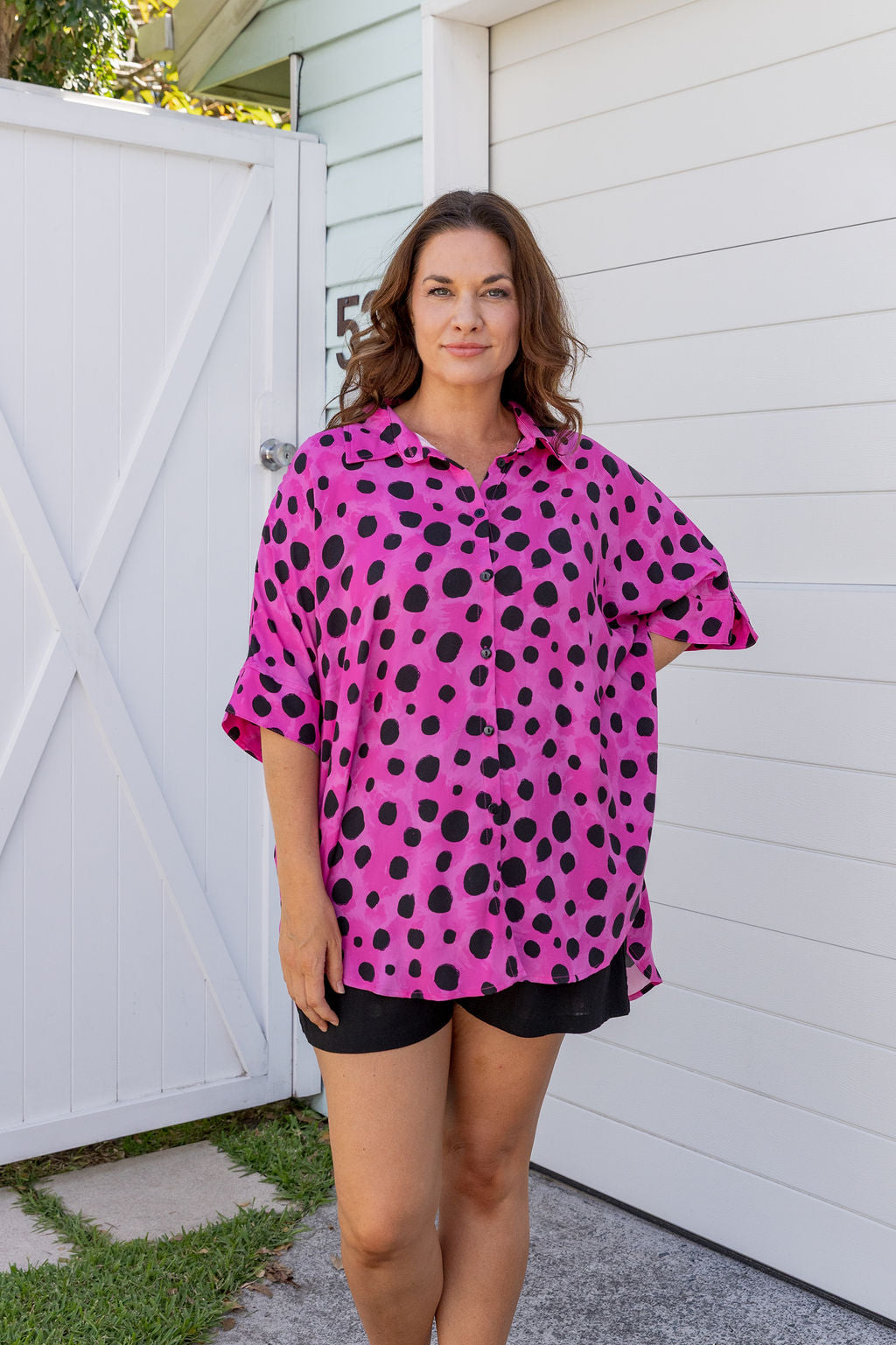Tammin Shirt in Pink Cheetah by Kasey Rainbow