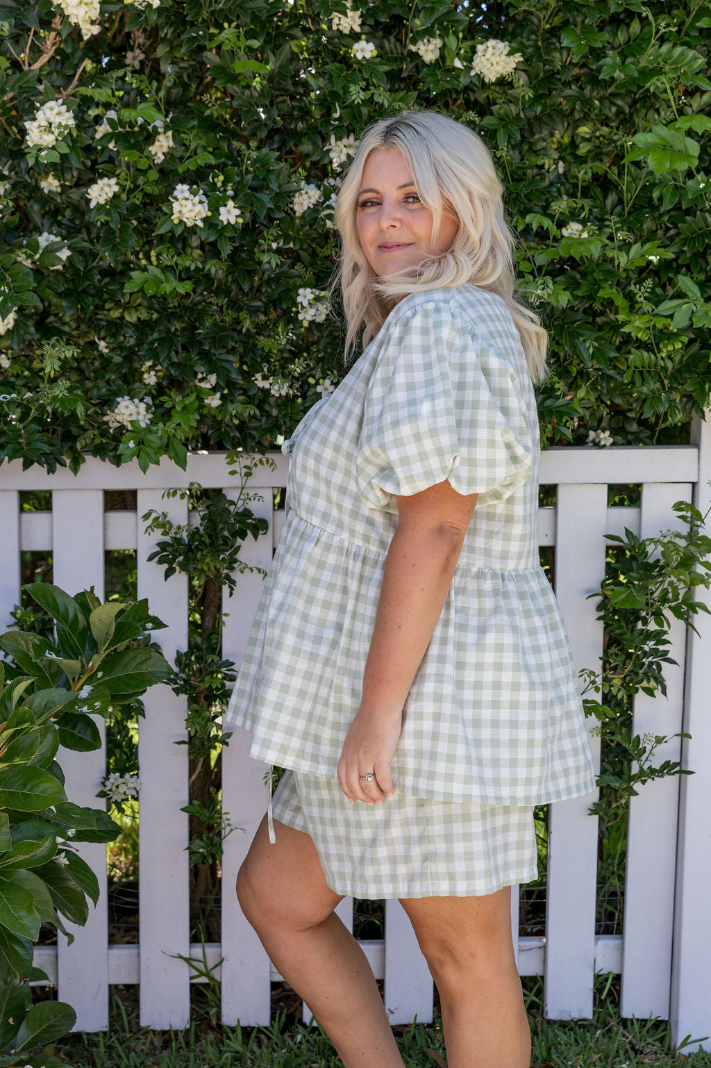 Harlow Short in Sage Gingham