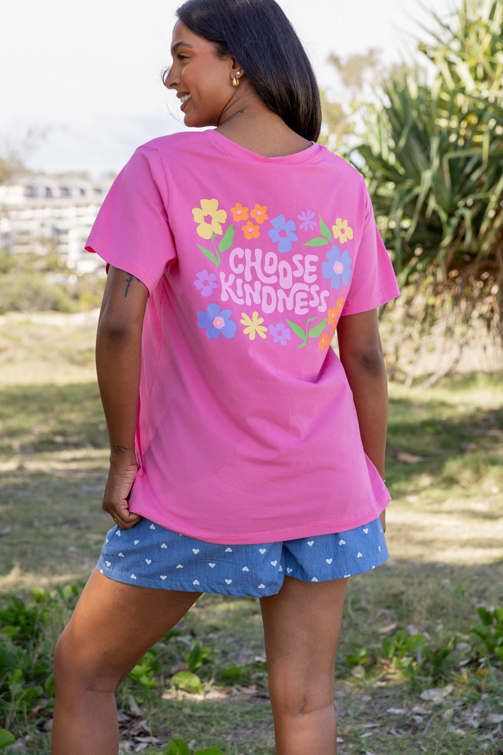 Choose Kindness V-Neck Tee in Pink