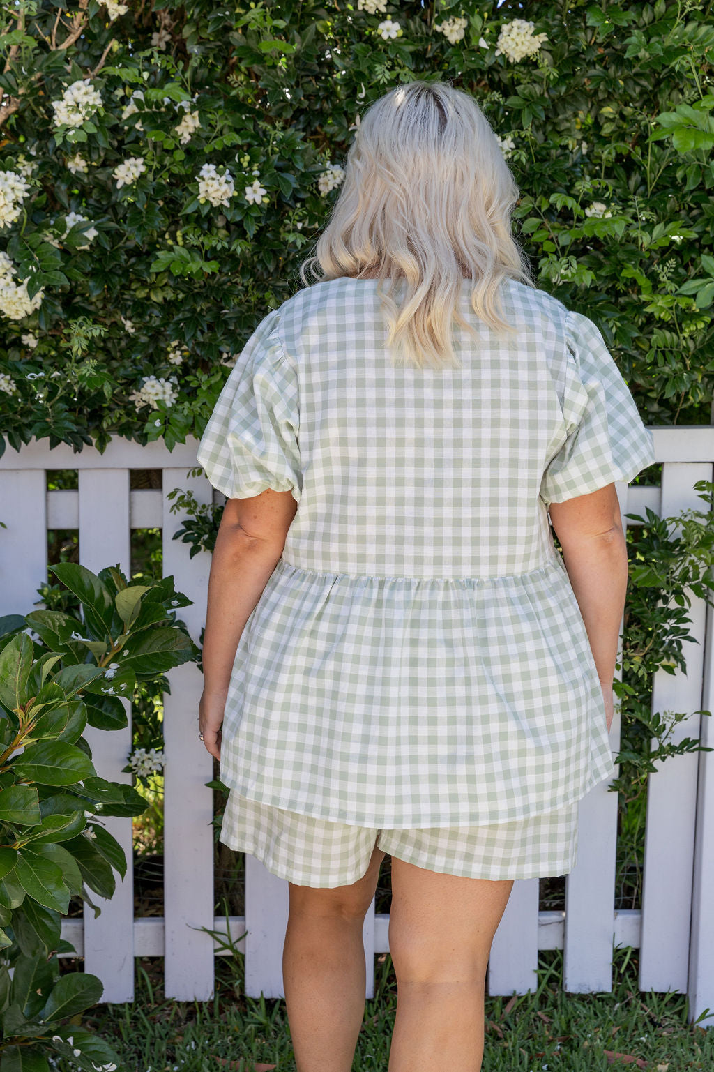 Birdie Top in Sage Gingham