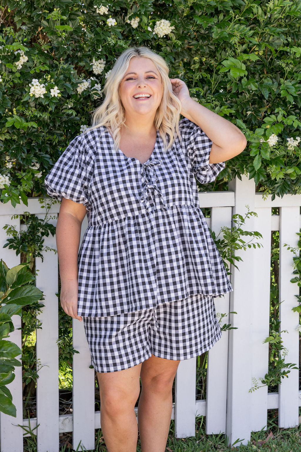 Birdie Top in Black Gingham
