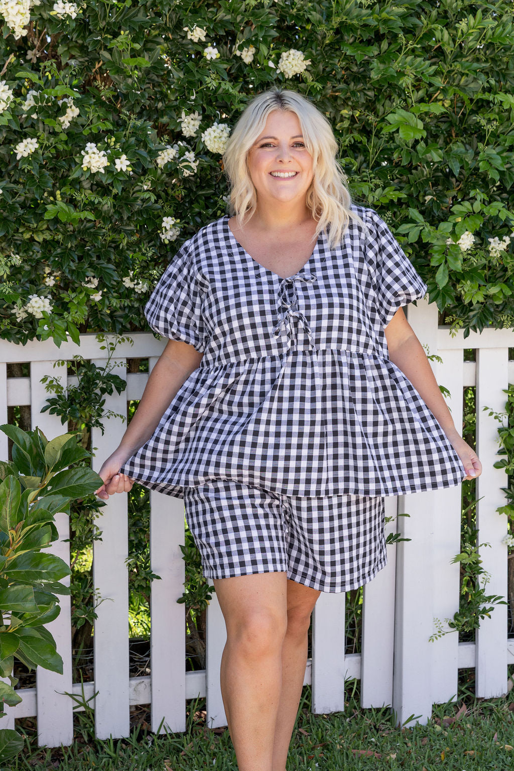 Birdie Top in Black Gingham