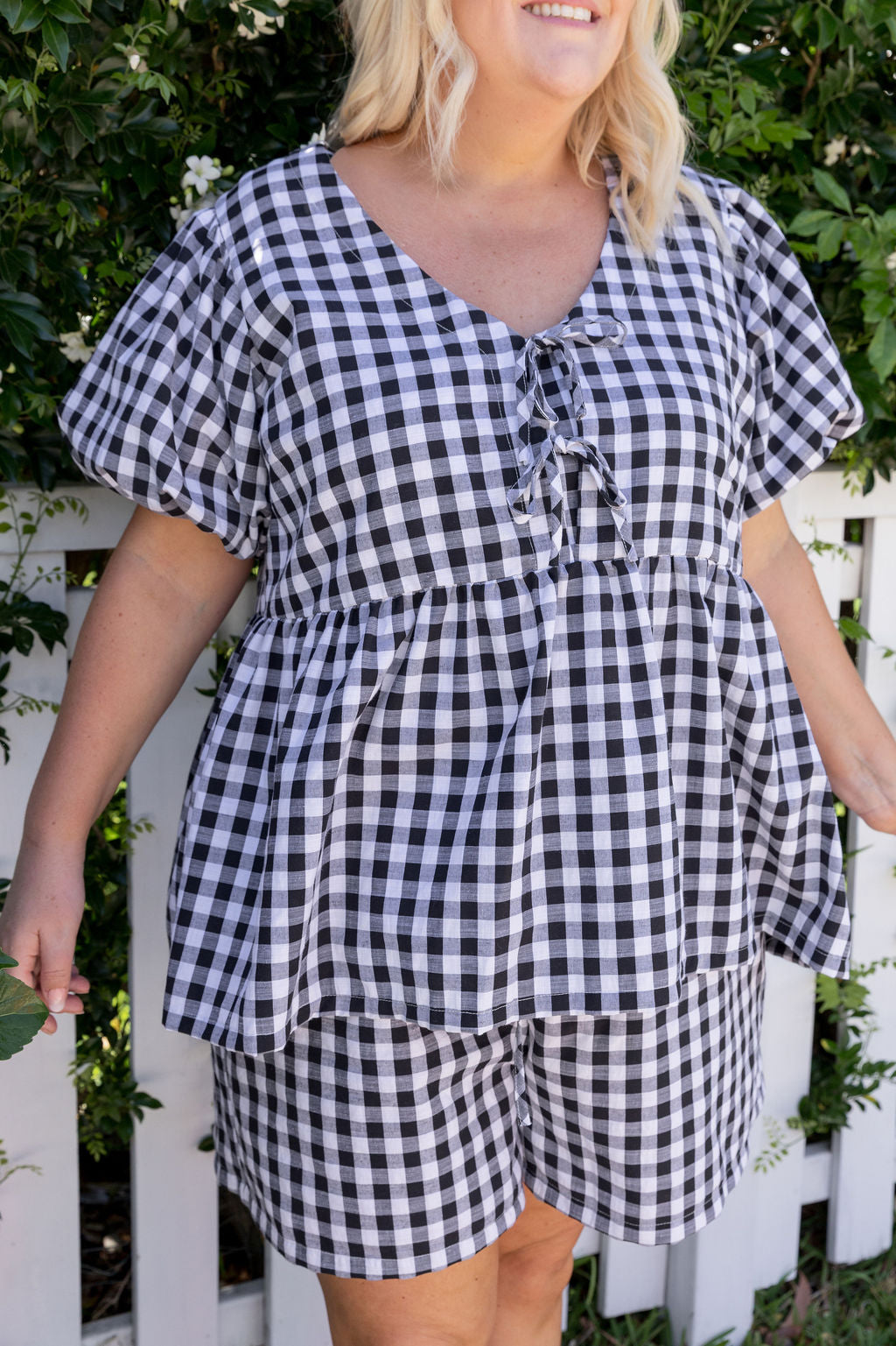 Birdie Top in Black Gingham