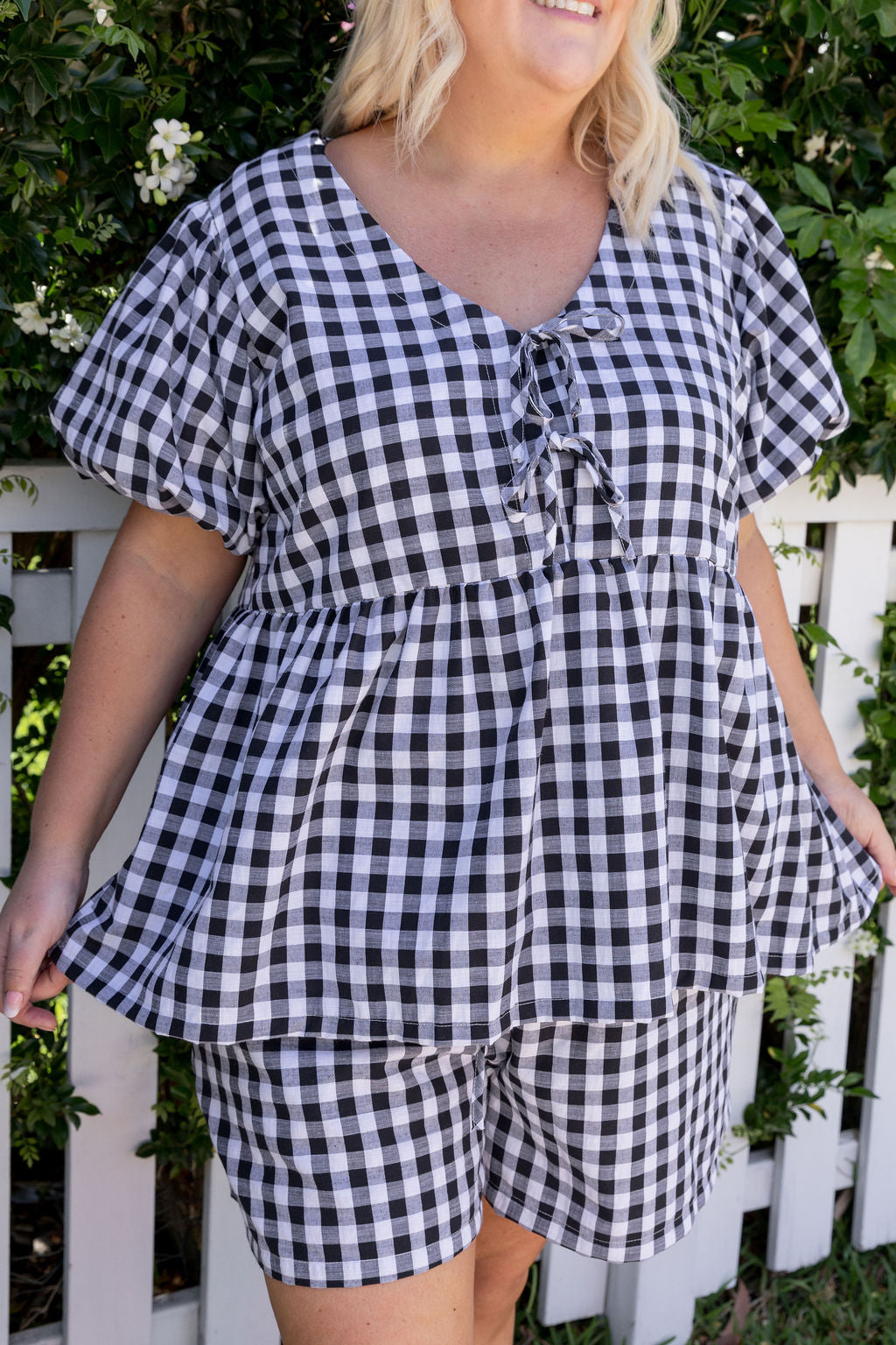 Birdie Top in Black Gingham