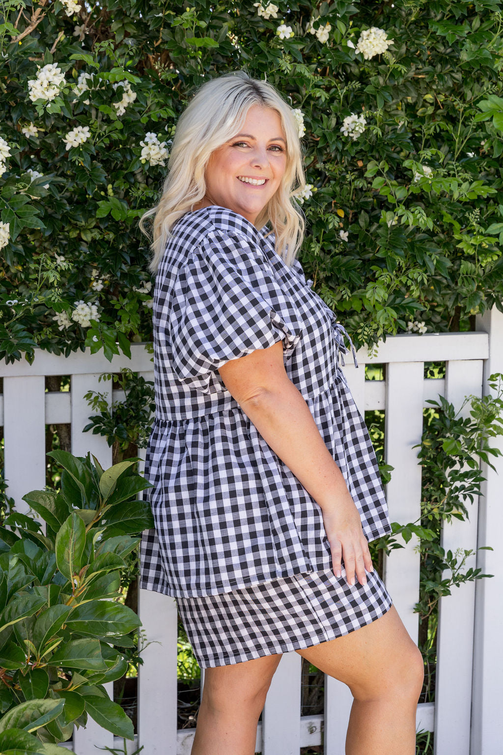 Birdie Top in Black Gingham