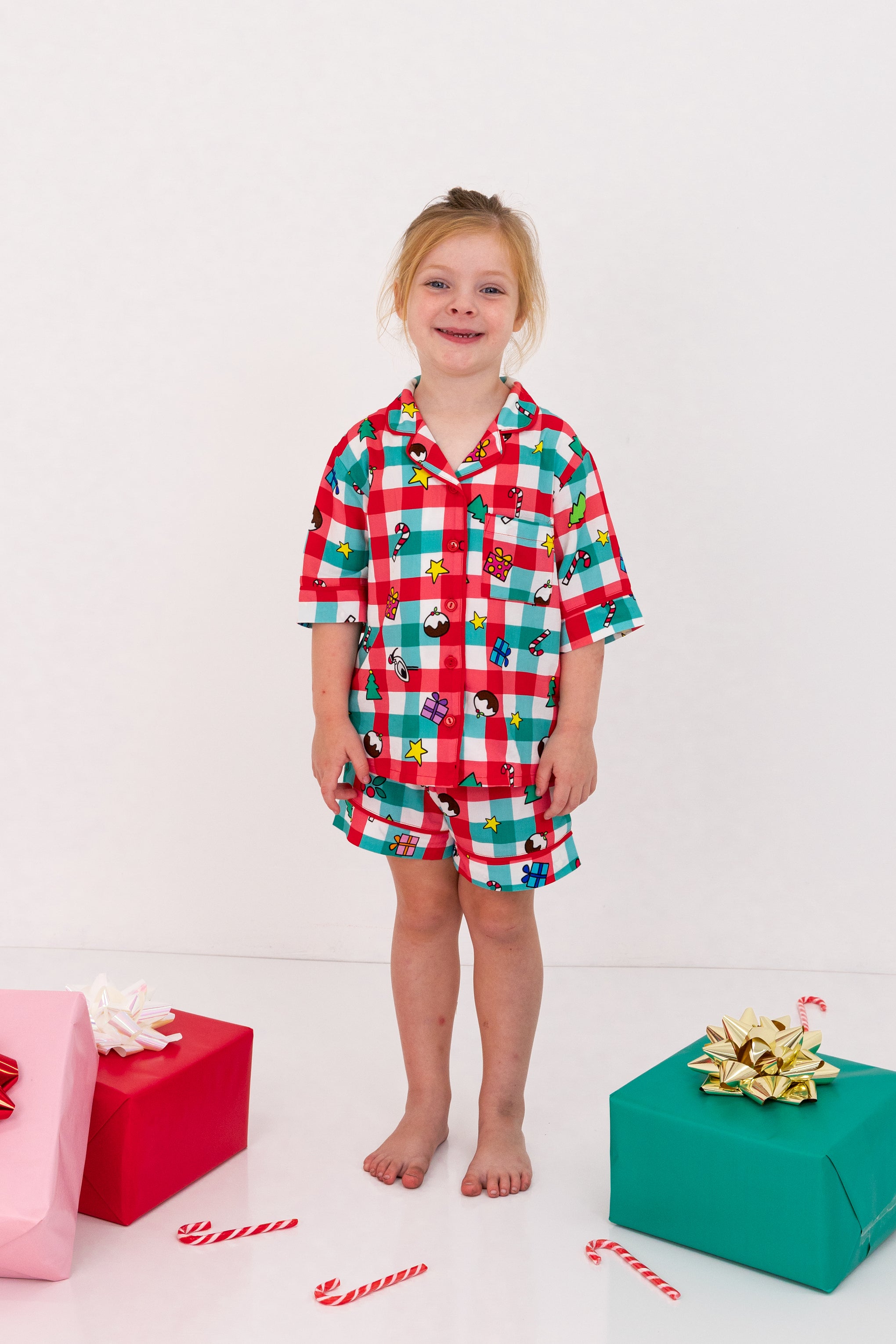 Kids Elves Shirt & Shorts Sleepwear Set in Christmas Picnic by Kasey Rainbow