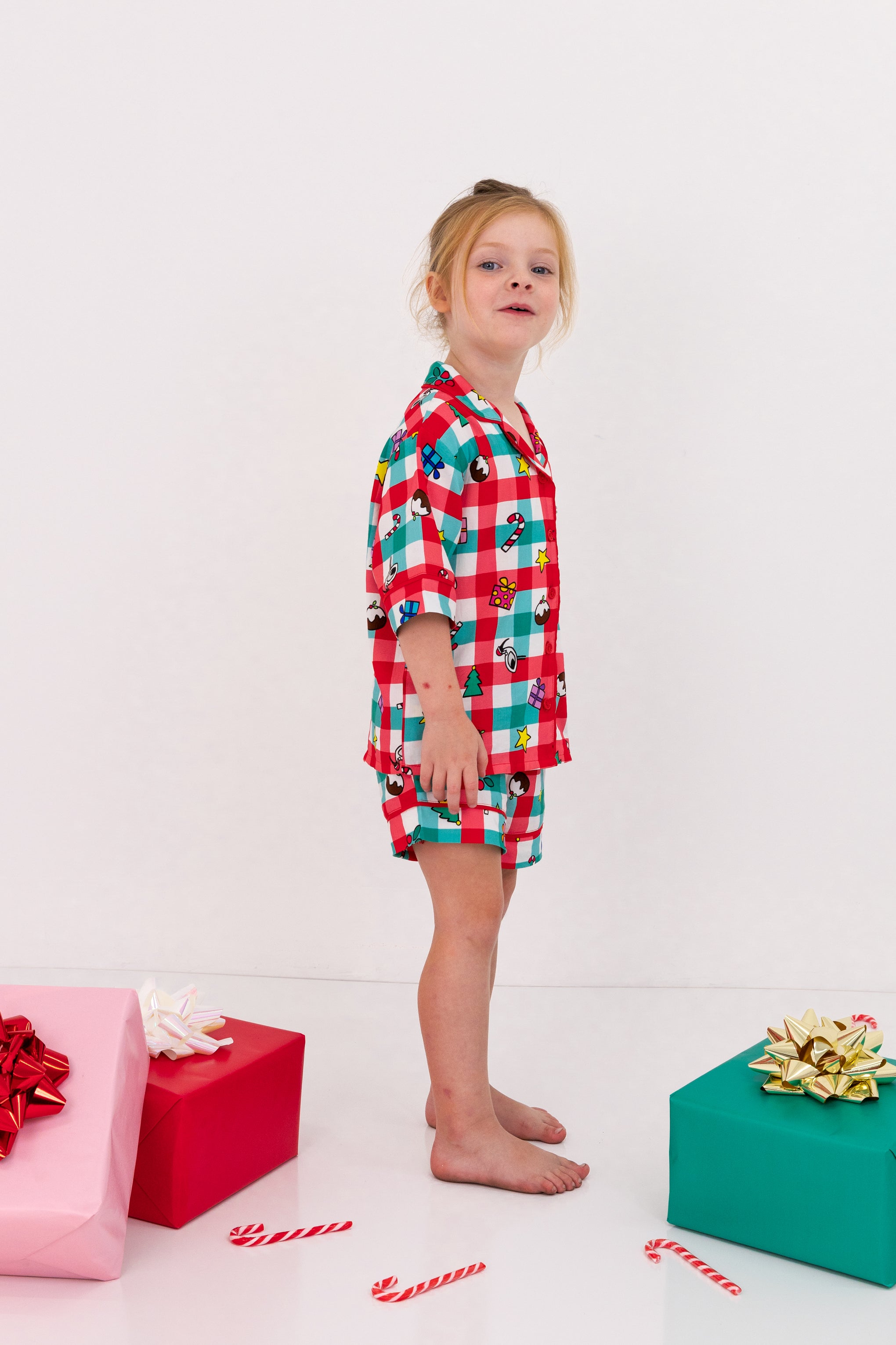 Kids Elves Shirt & Shorts Sleepwear Set in Christmas Picnic by Kasey Rainbow