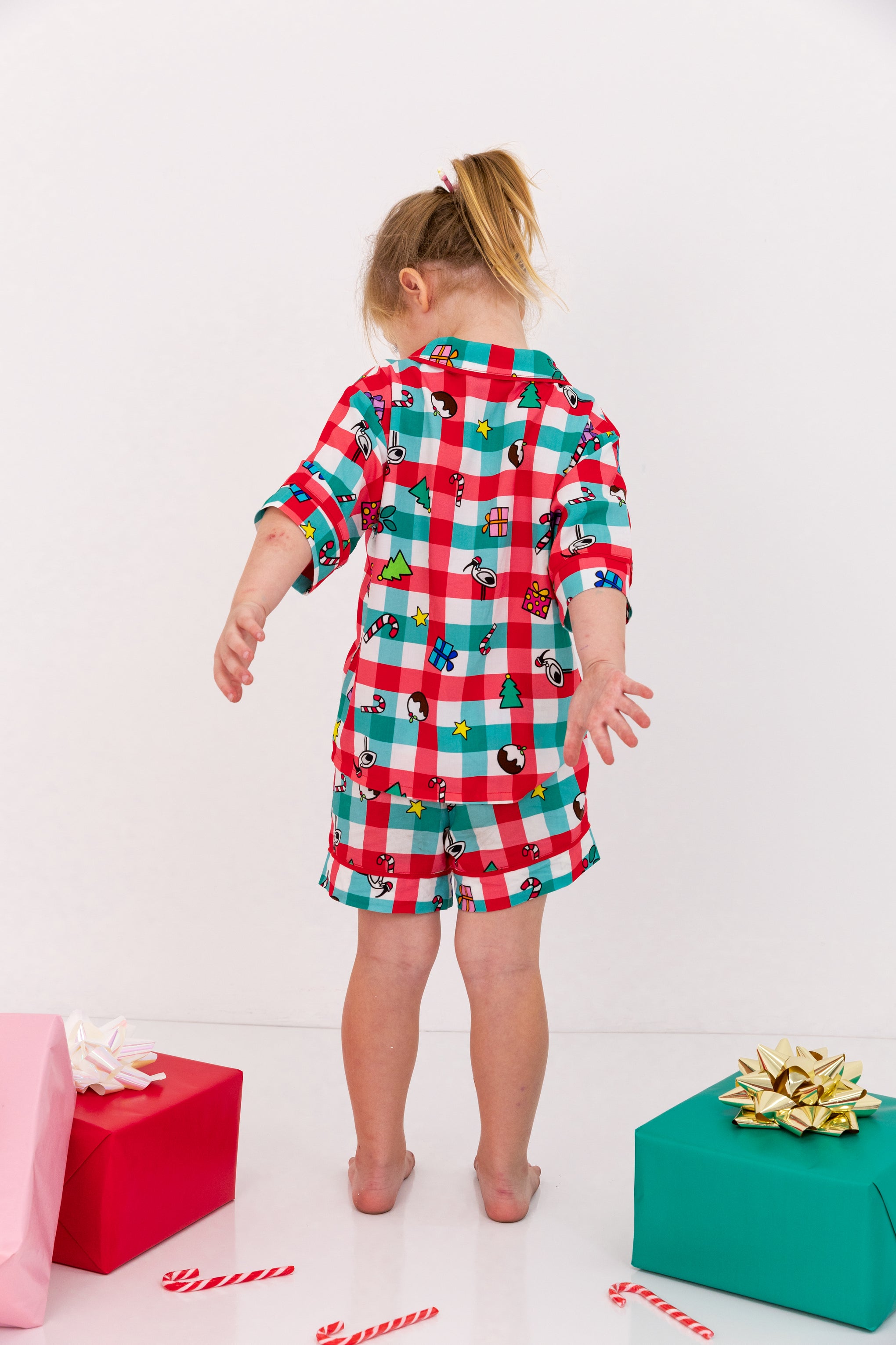 Kids Elves Shirt & Shorts Sleepwear Set in Christmas Picnic by Kasey Rainbow