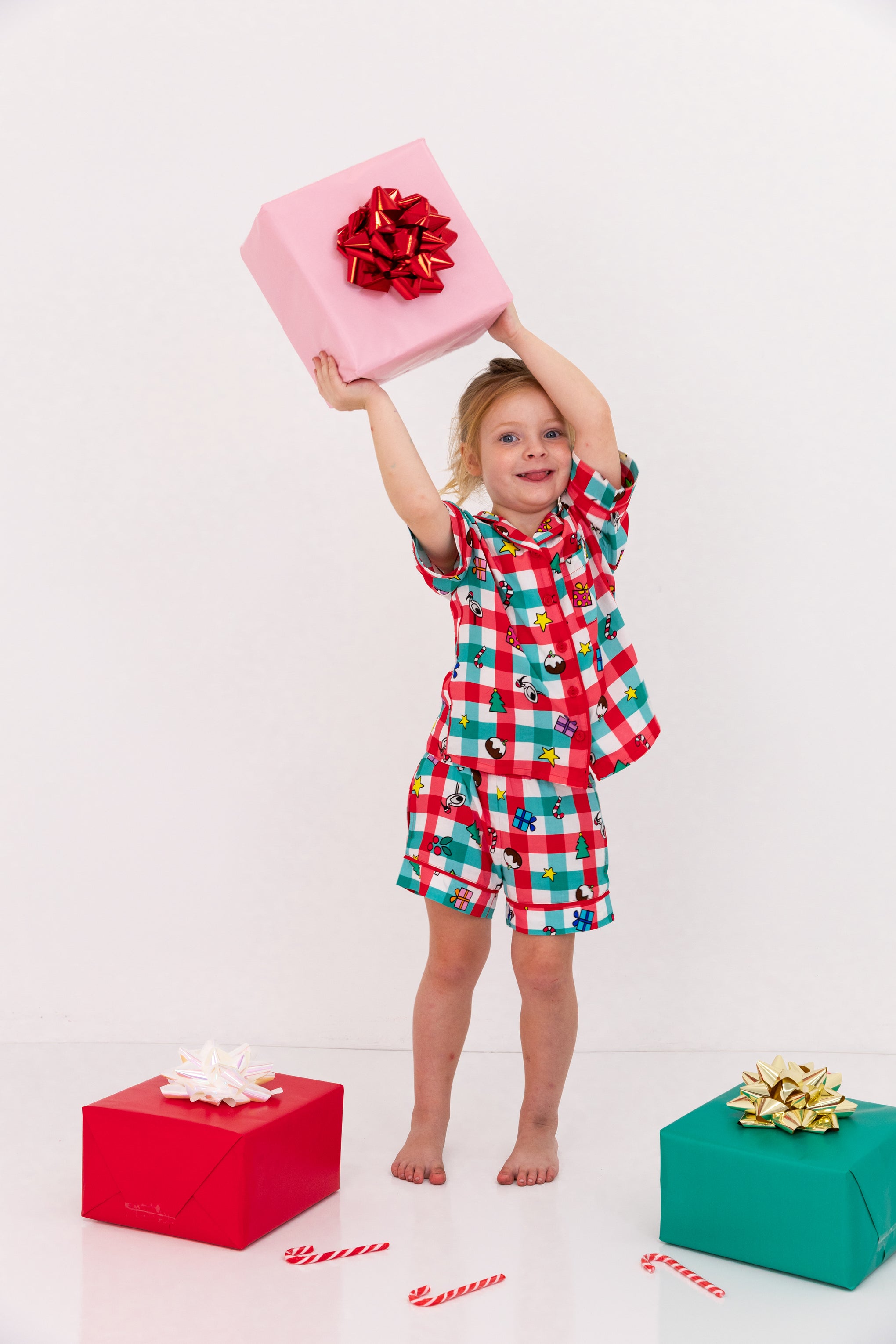 Kids Elves Shirt & Shorts Sleepwear Set in Christmas Picnic by Kasey Rainbow