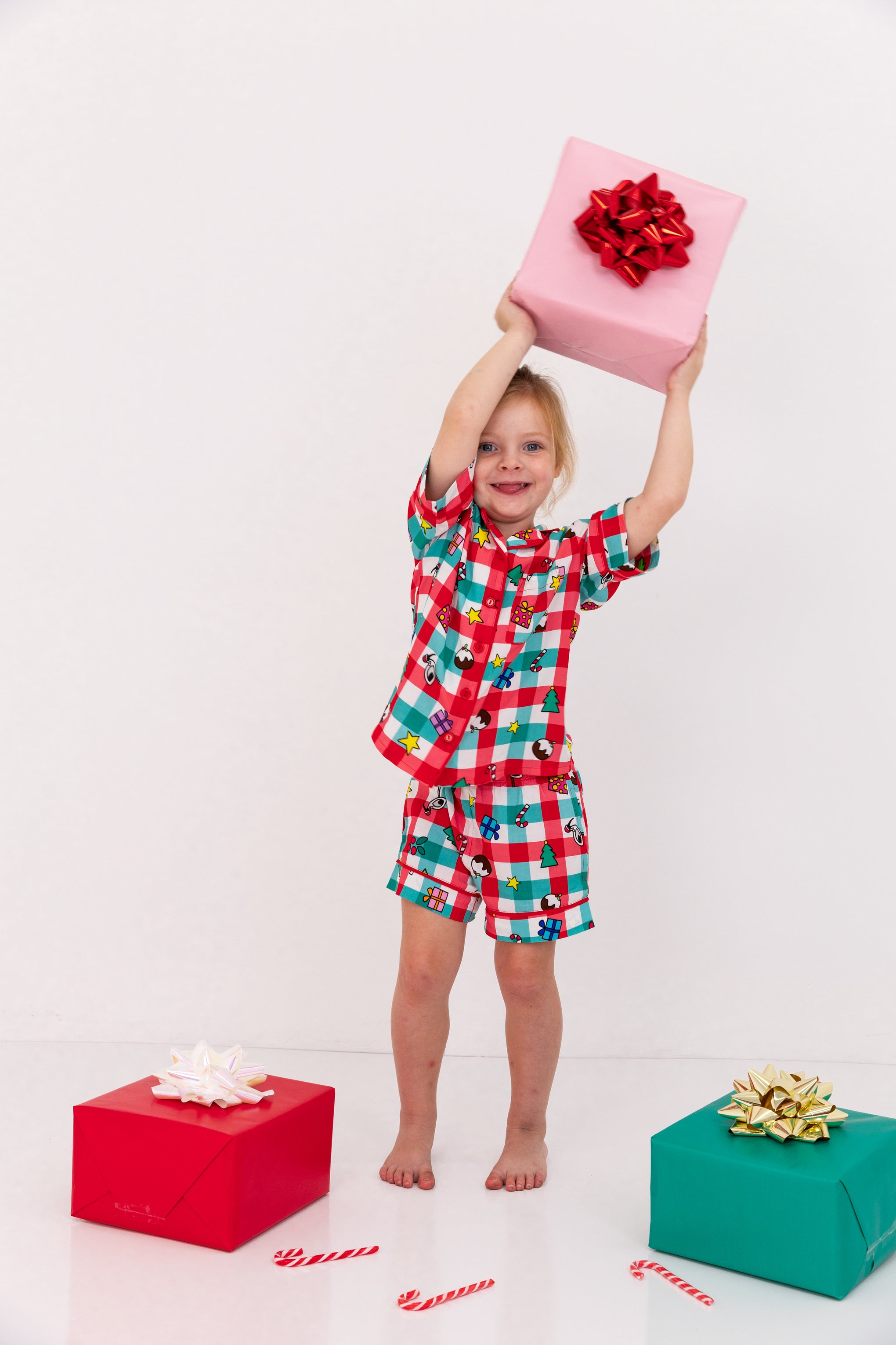 Kids Elves Shirt & Shorts Sleepwear Set in Christmas Picnic by Kasey Rainbow