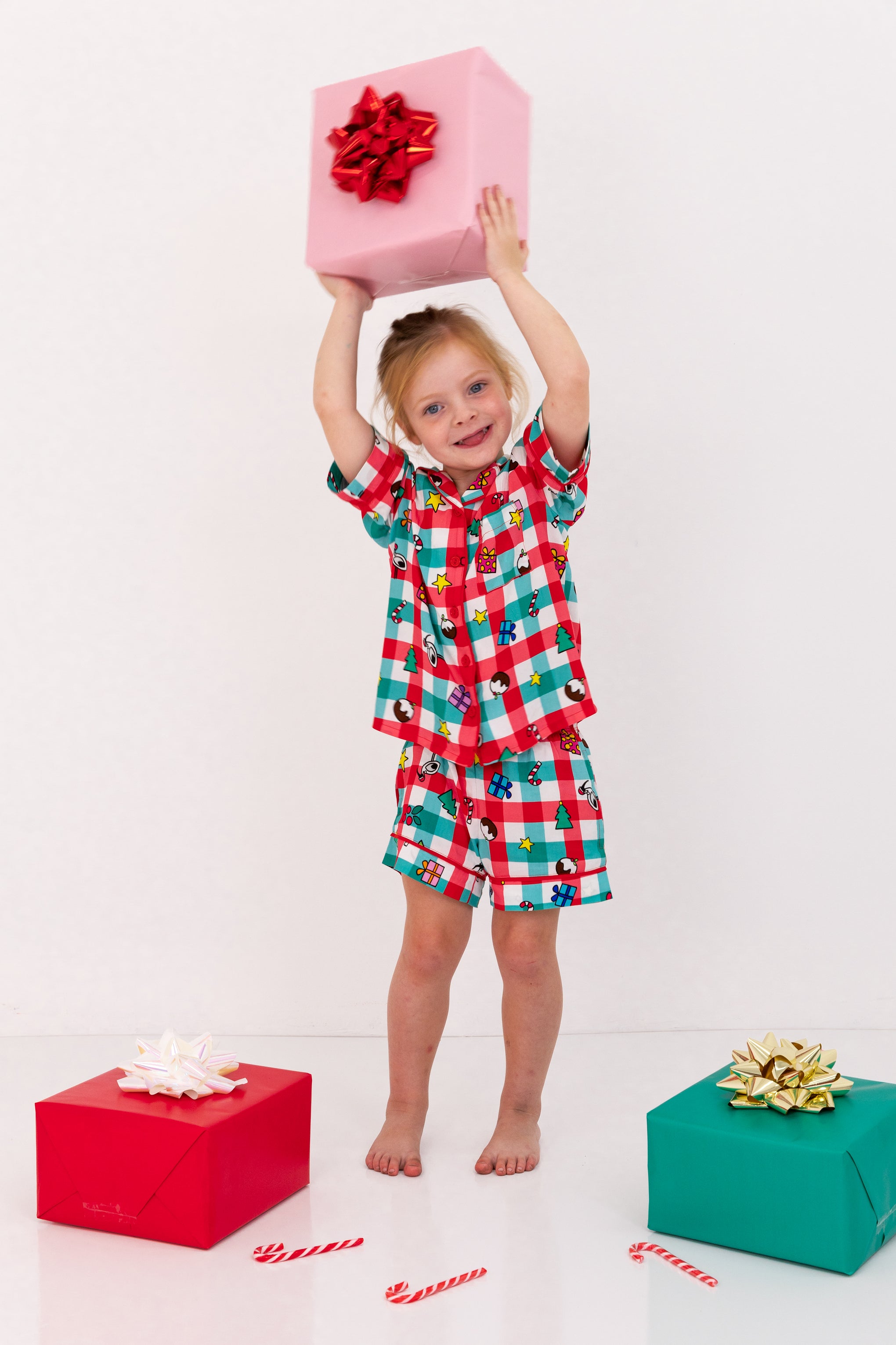 Kids Elves Shirt & Shorts Sleepwear Set in Christmas Picnic by Kasey Rainbow