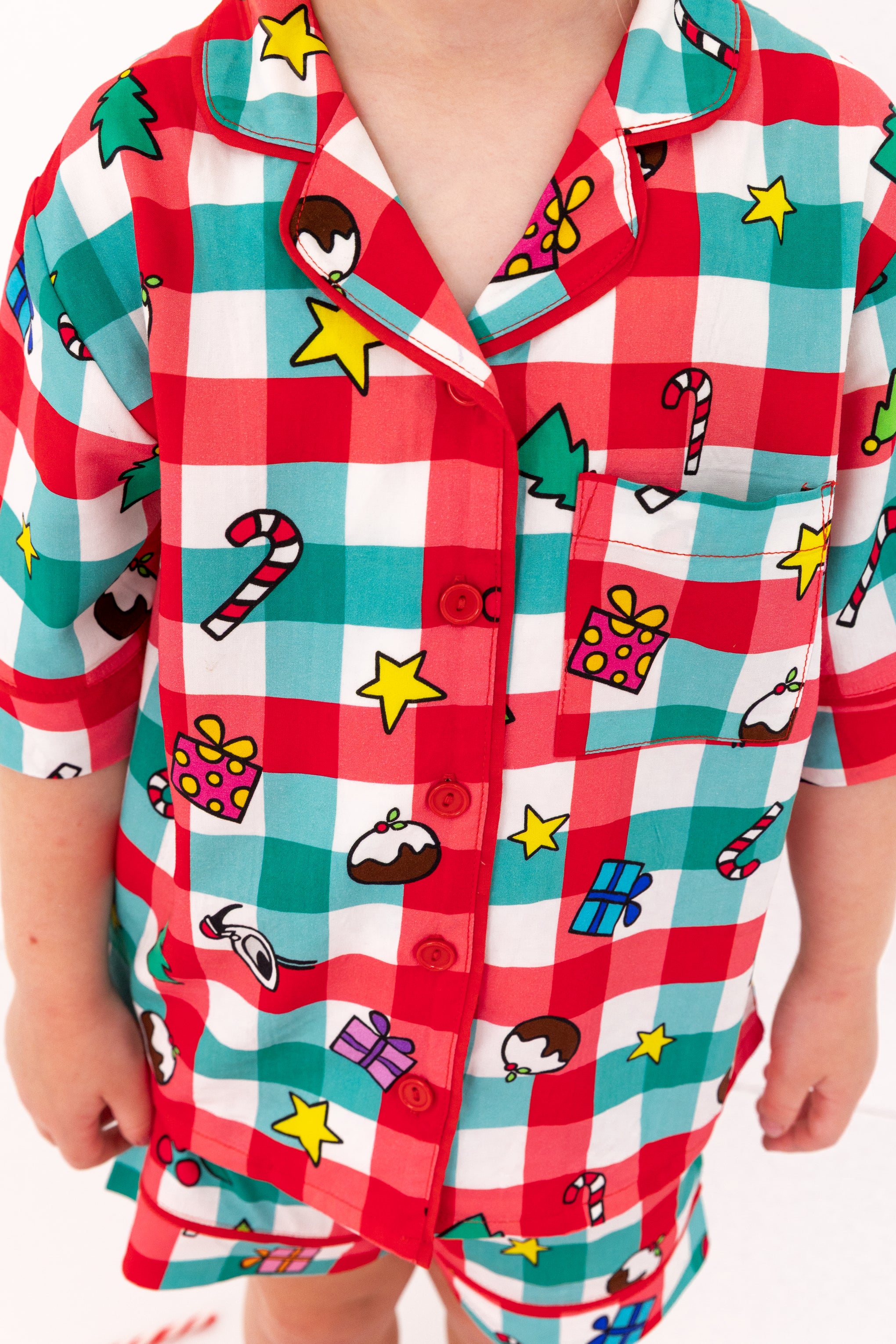 Kids Elves Shirt & Shorts Sleepwear Set in Christmas Picnic by Kasey Rainbow