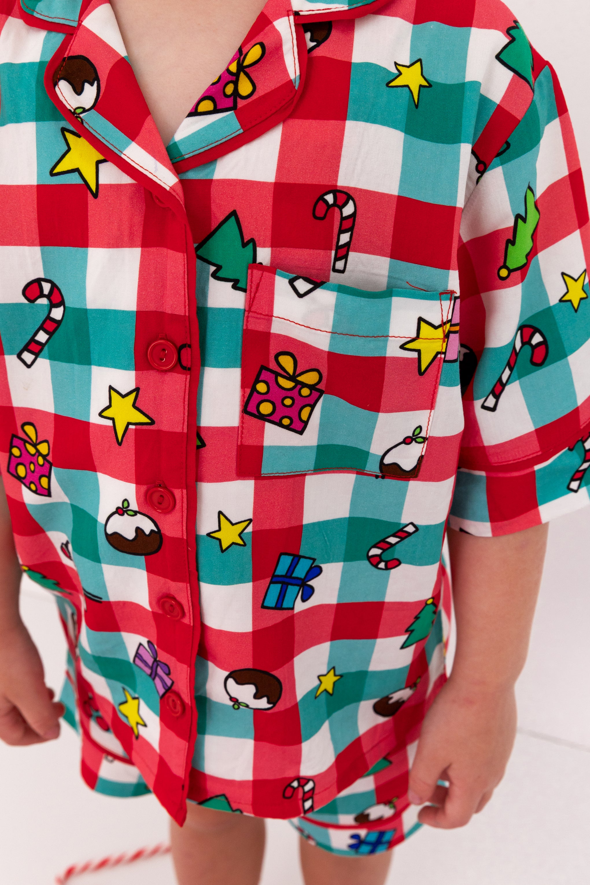 Kids Elves Shirt & Shorts Sleepwear Set in Christmas Picnic by Kasey Rainbow