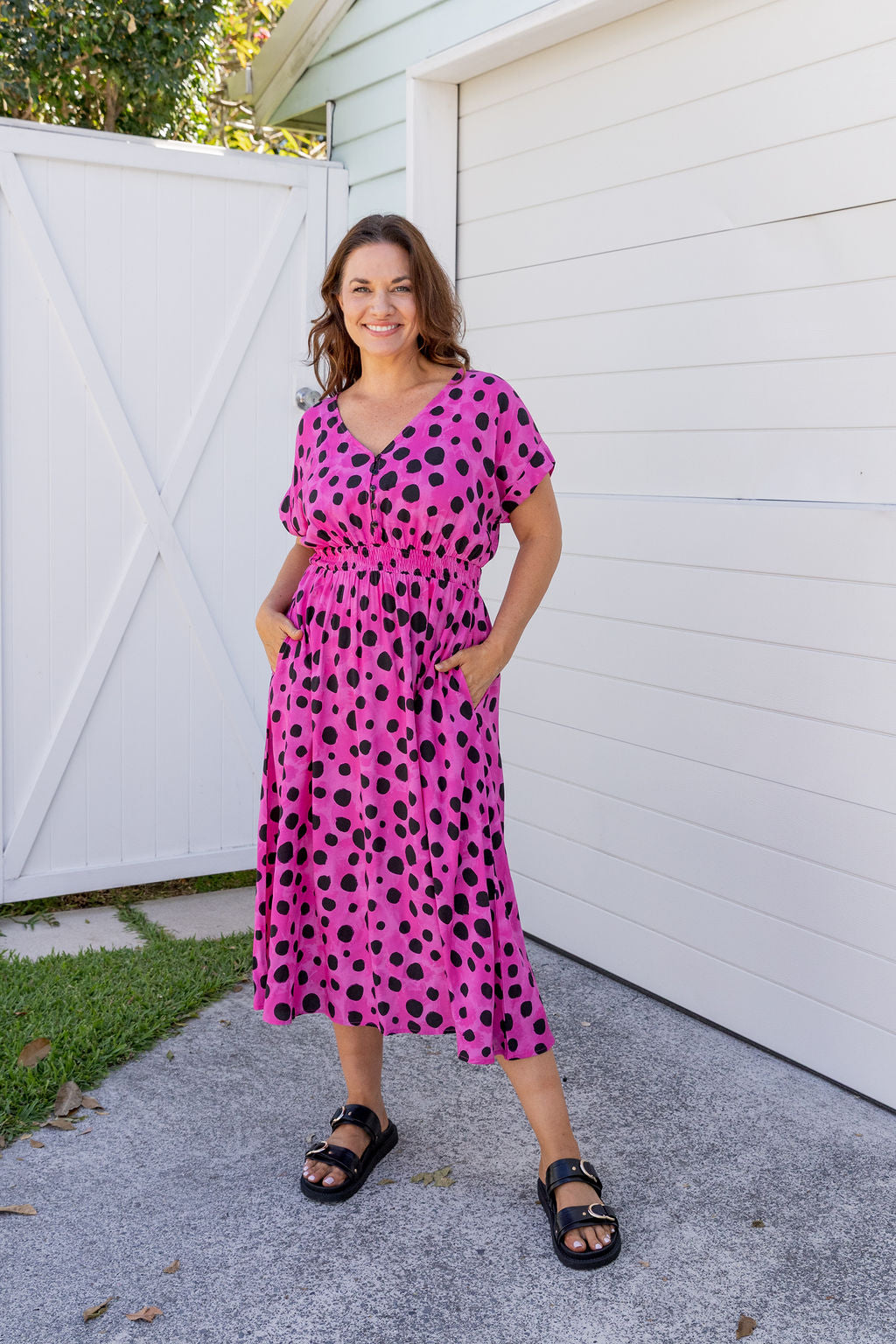 Millie Midi Dress in Pink Cheetah by Kasey Rainbow