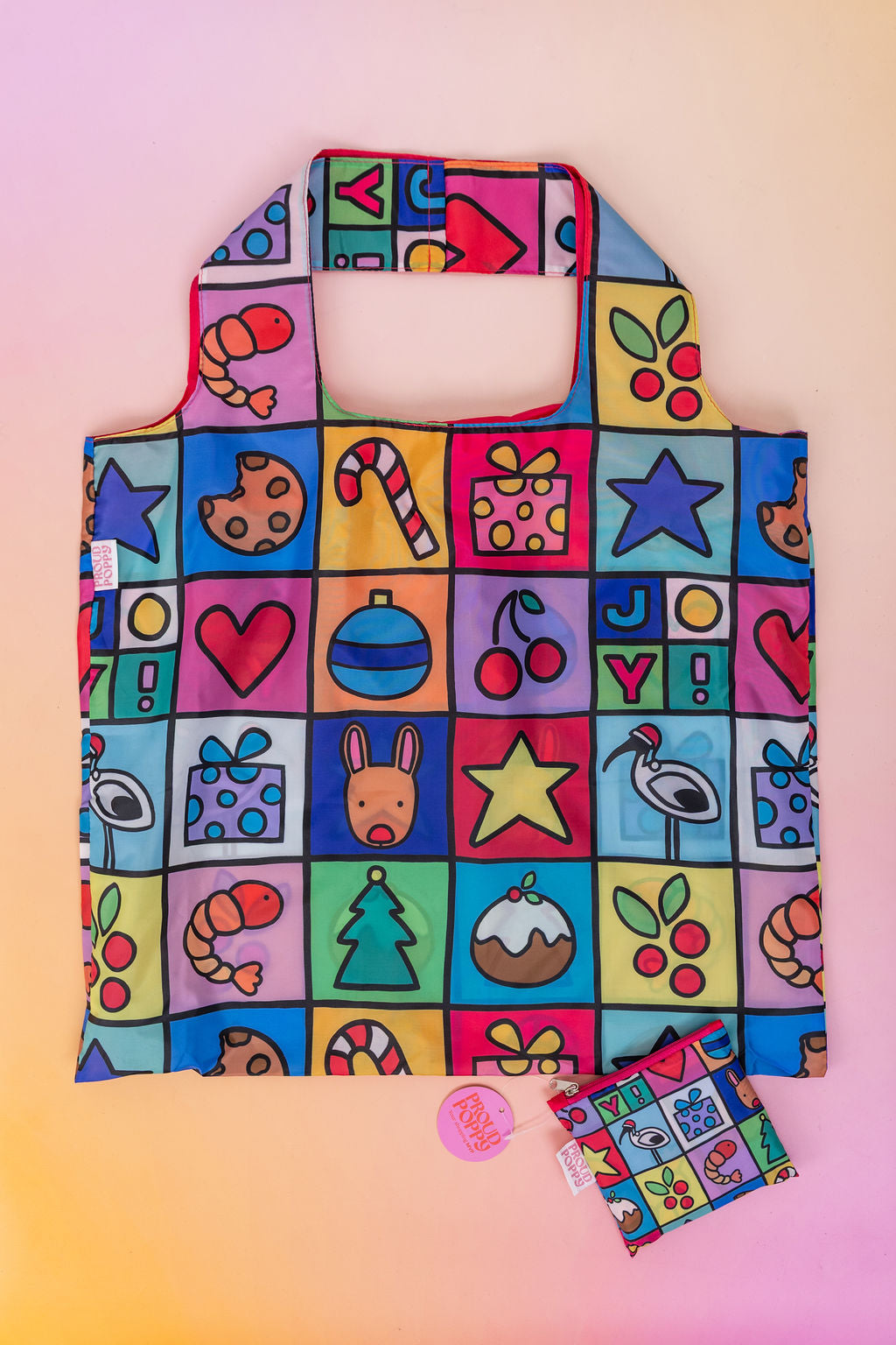 PP Reusable Shopper Bag in Christmas Checkers by Kasey Rainbow
