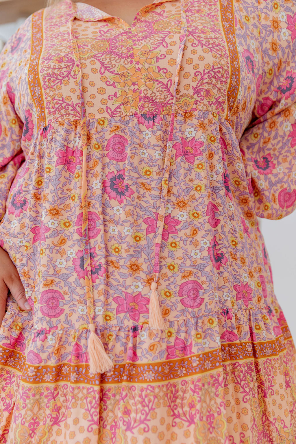 Jemima Long Sleeve Dress in Peach Floral