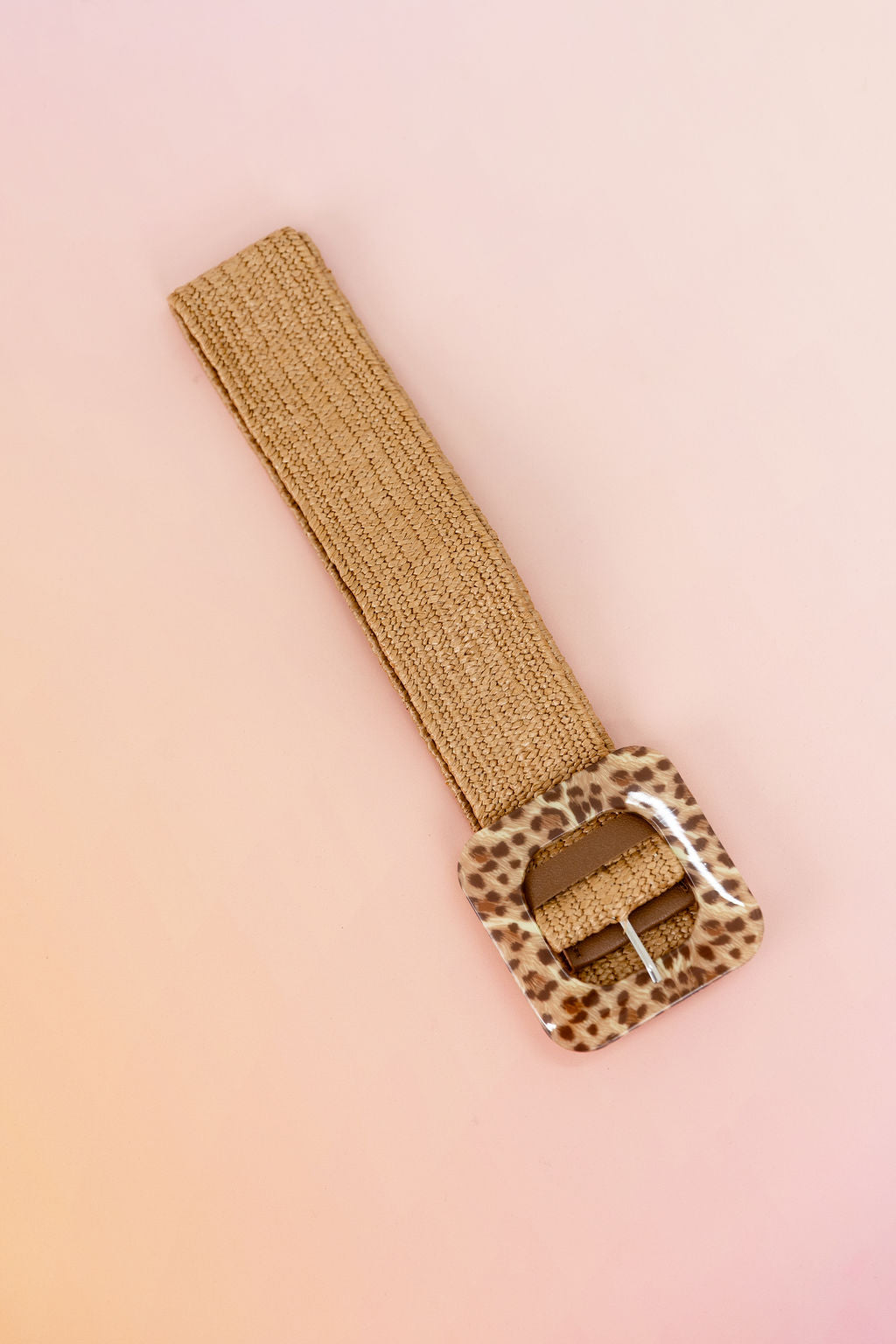 Extra Length Stretch Belt with Leopard Buckle in Sand
