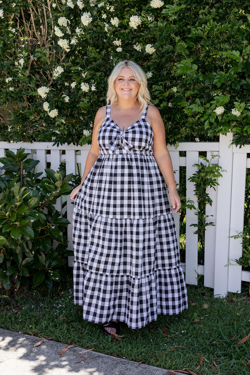 Lucie Maxi Dress in Black Gingham