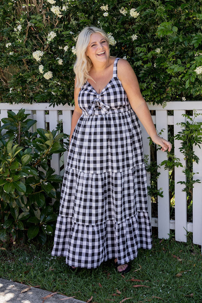 Lucie Maxi Dress in Black Gingham