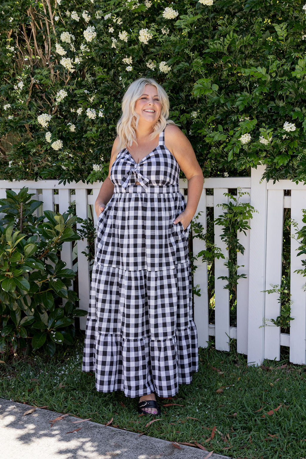 Lucie Maxi Dress in Black Gingham
