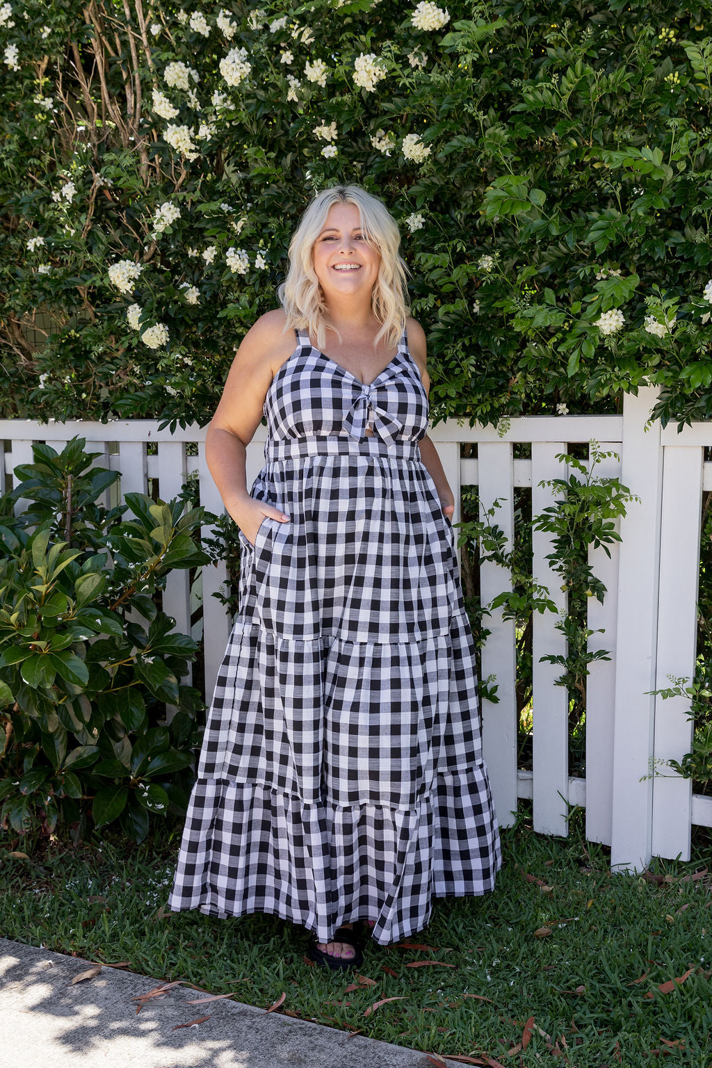 Lucie Maxi Dress in Black Gingham