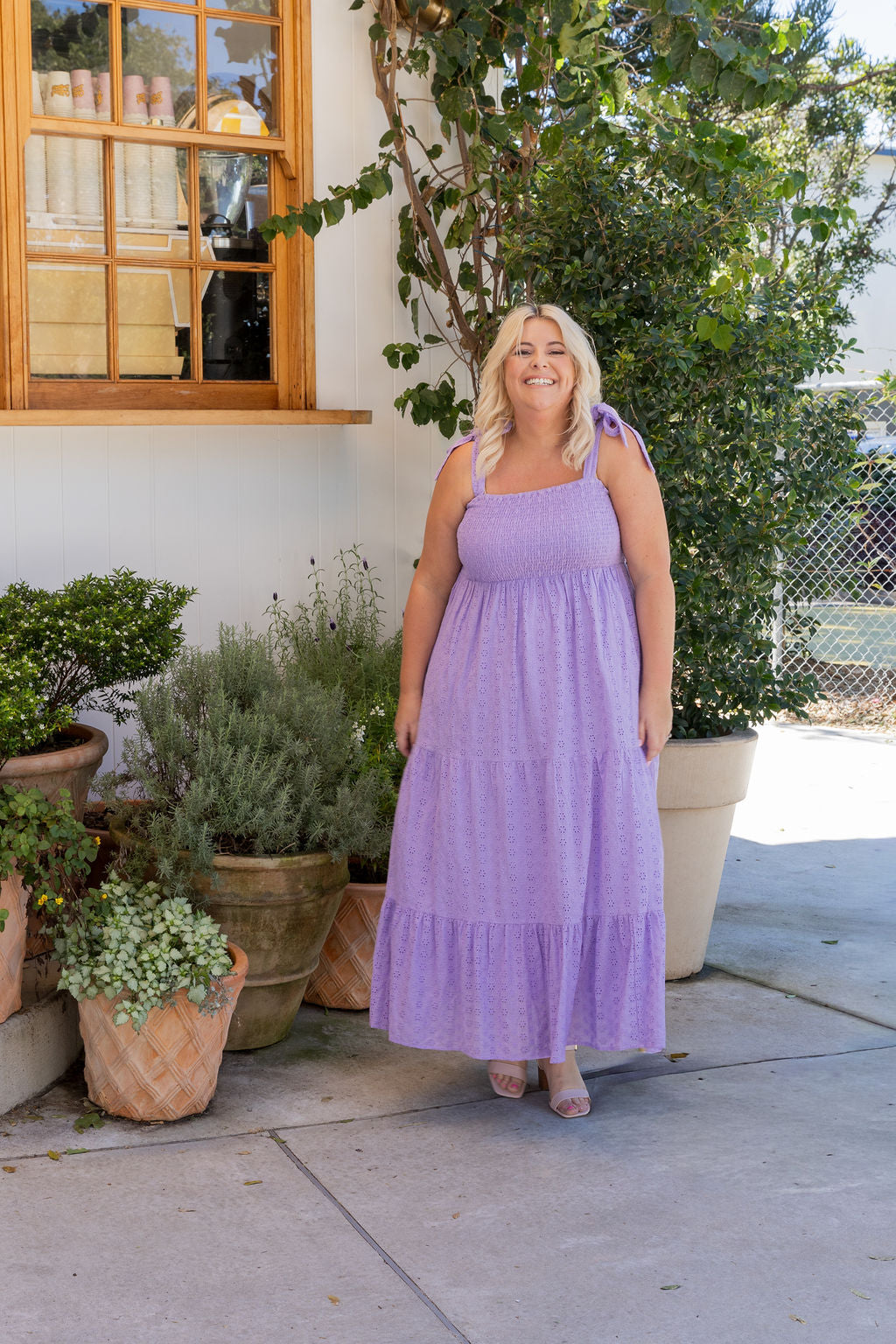Tiana Maxi Dress in Lilac Broderie Anglaise