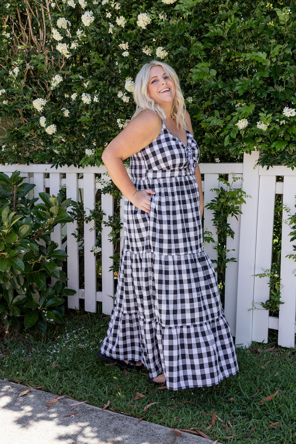 Lucie Maxi Dress in Black Gingham
