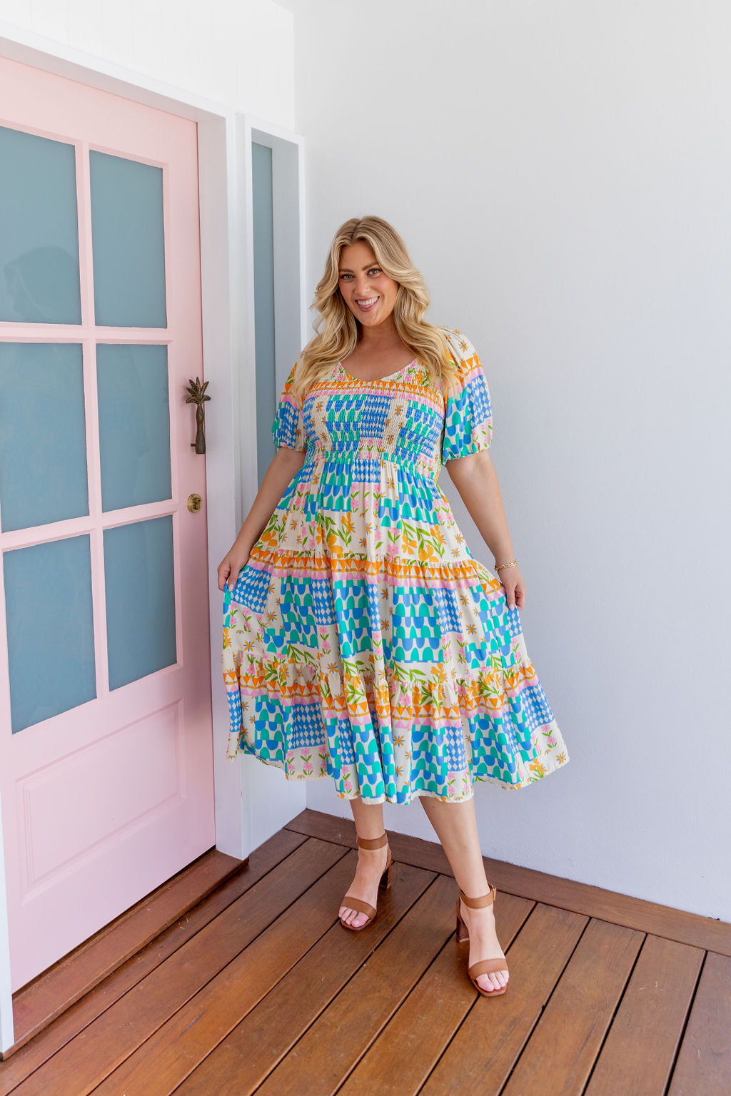 Peri Midi Dress in Patch Garden