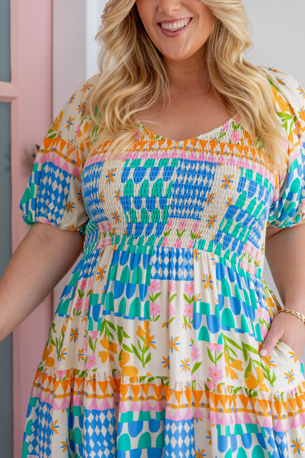 Peri Midi Dress in Patch Garden