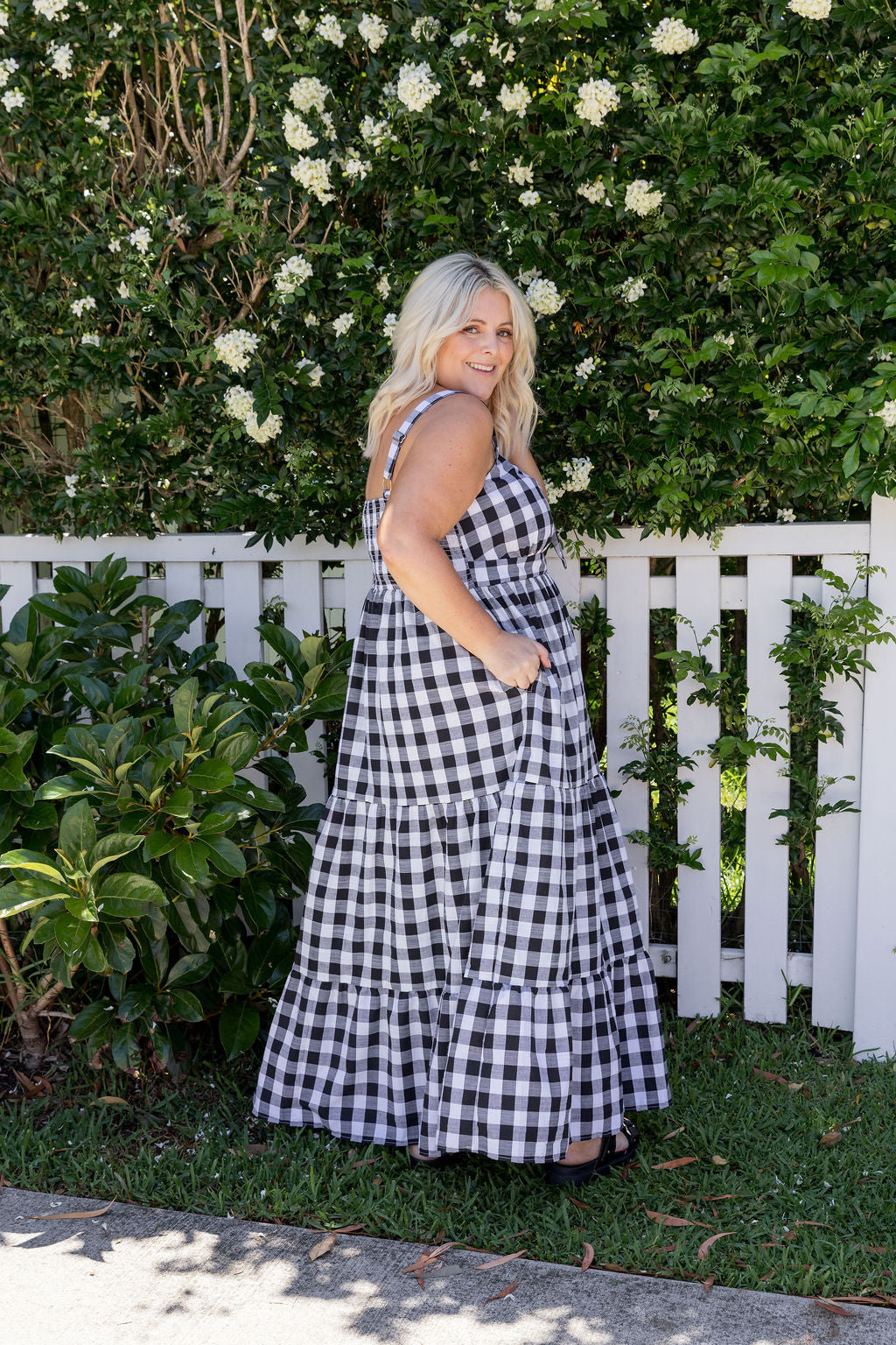 Lucie Maxi Dress in Black Gingham