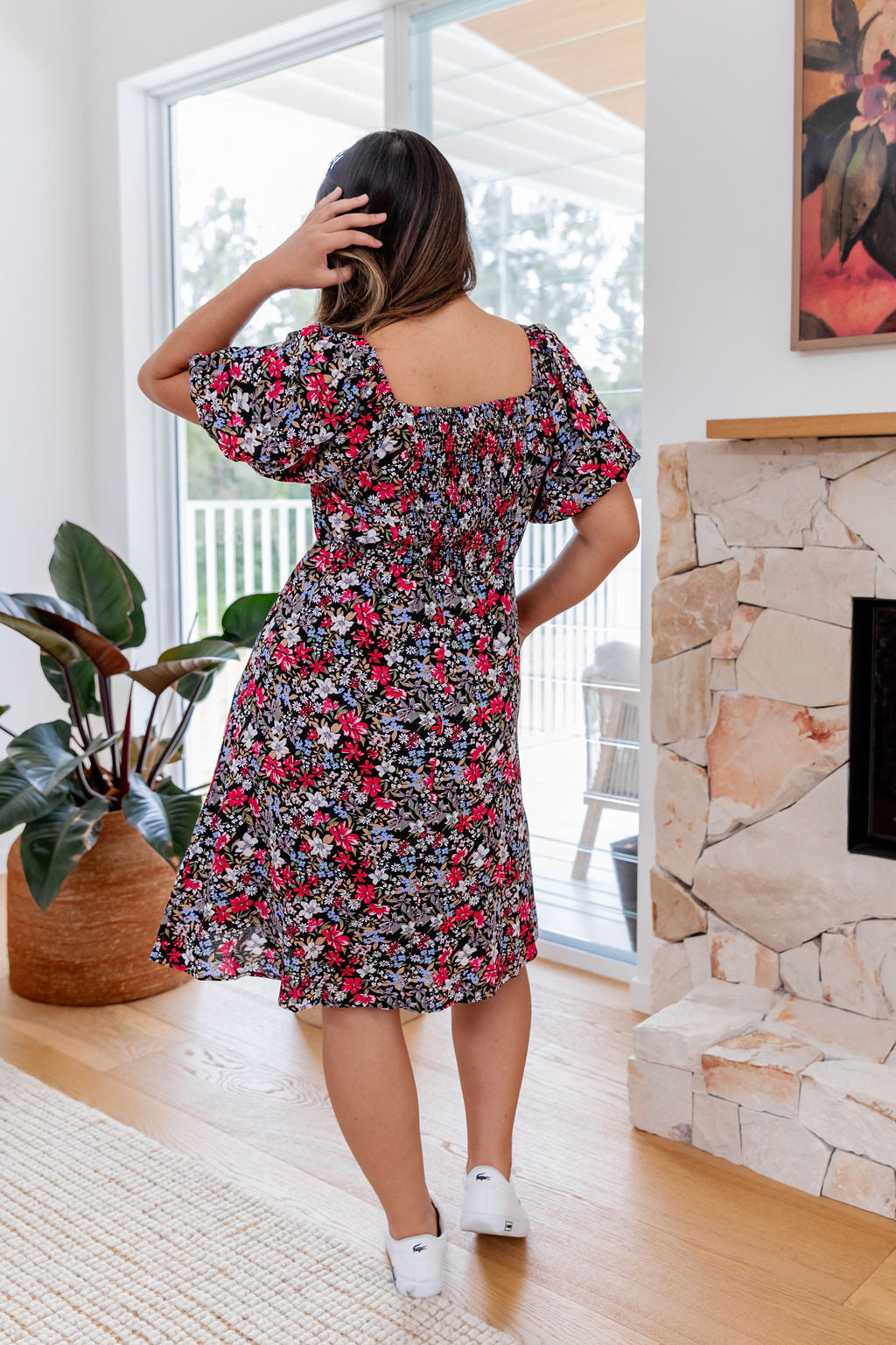 Charlotte Puff Sleeve Dress in Dark Floral