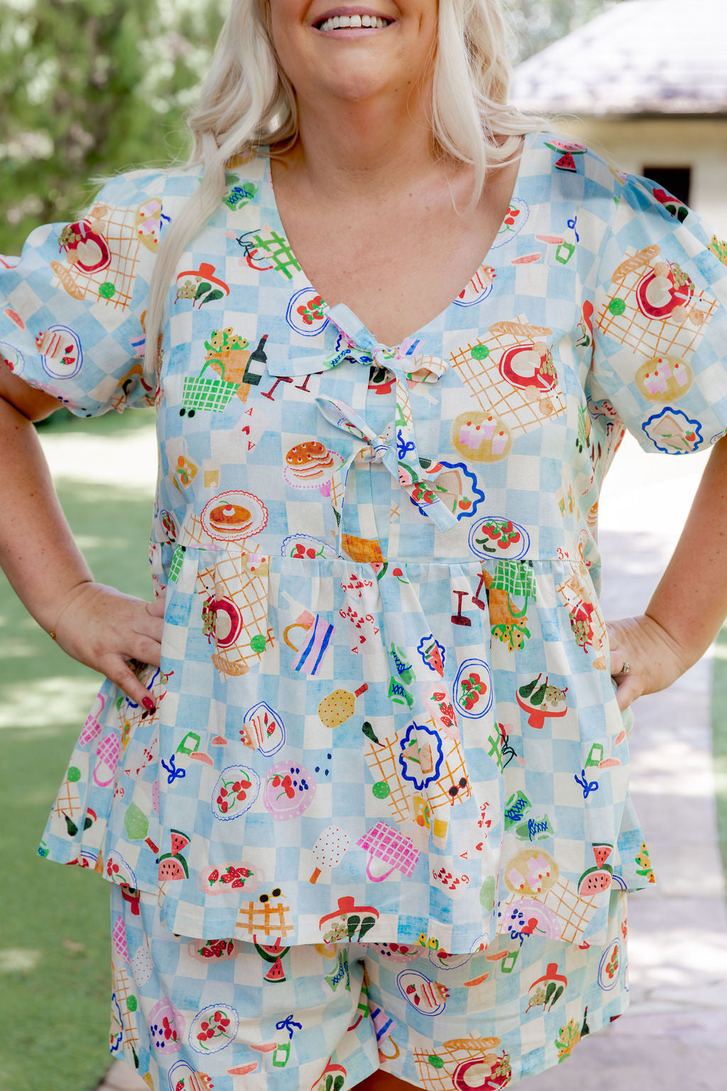 Birdie Linen Blend Top in Picnic