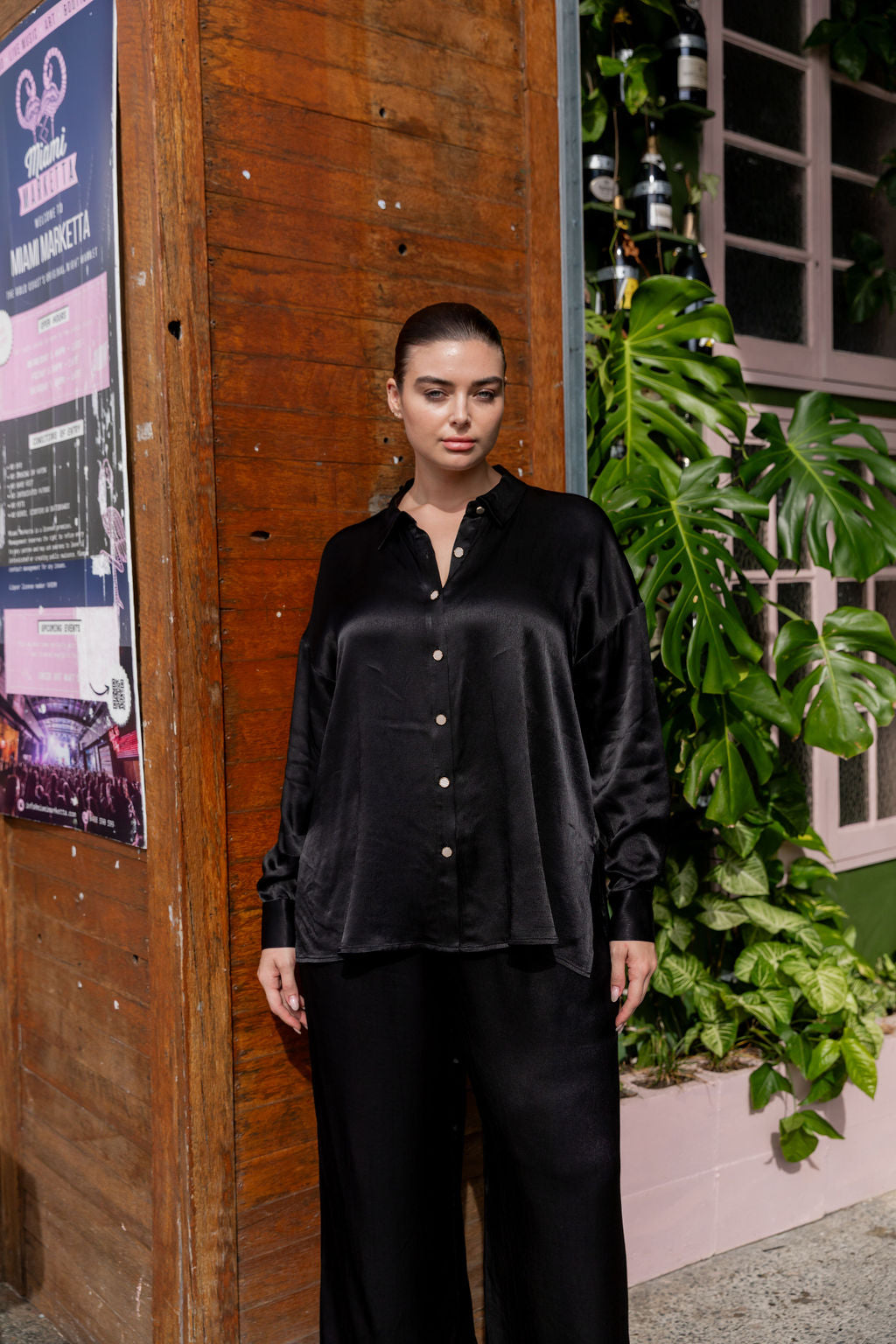 Jade Satin Shirt in Black