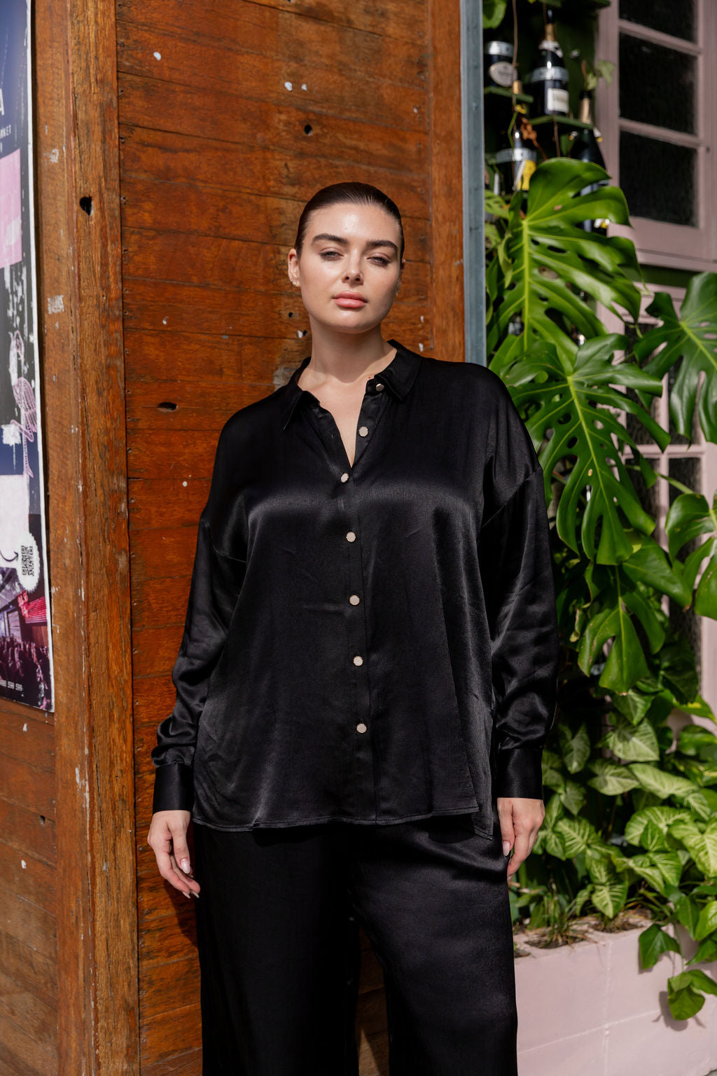 Jade Satin Shirt in Black