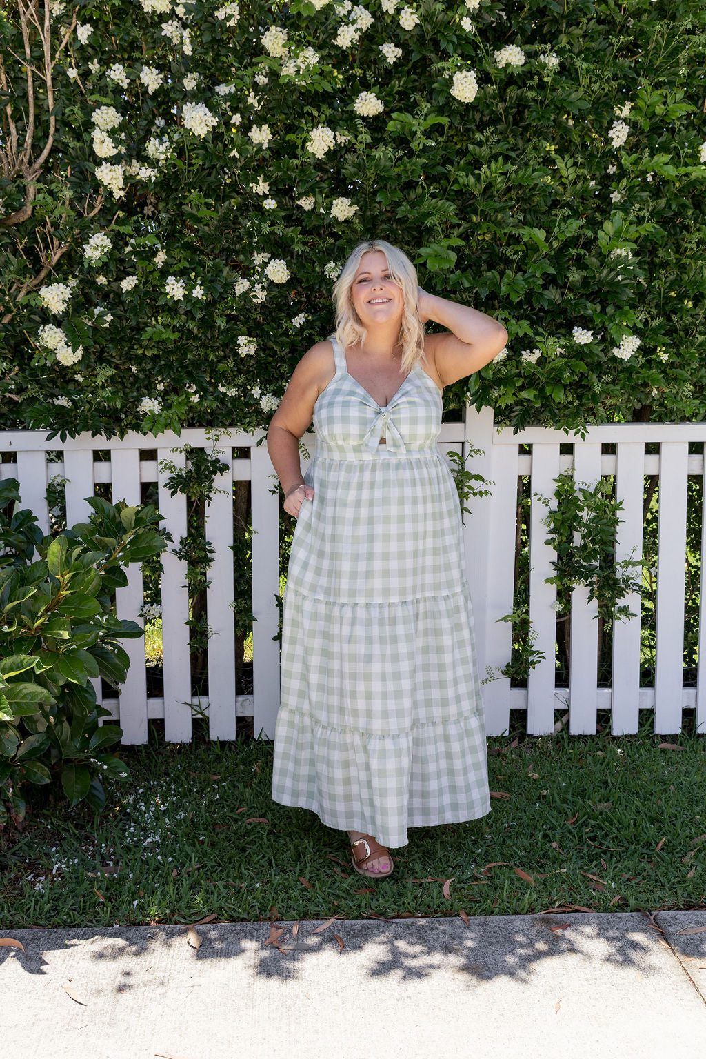 Lucie Maxi Dress in Sage Gingham